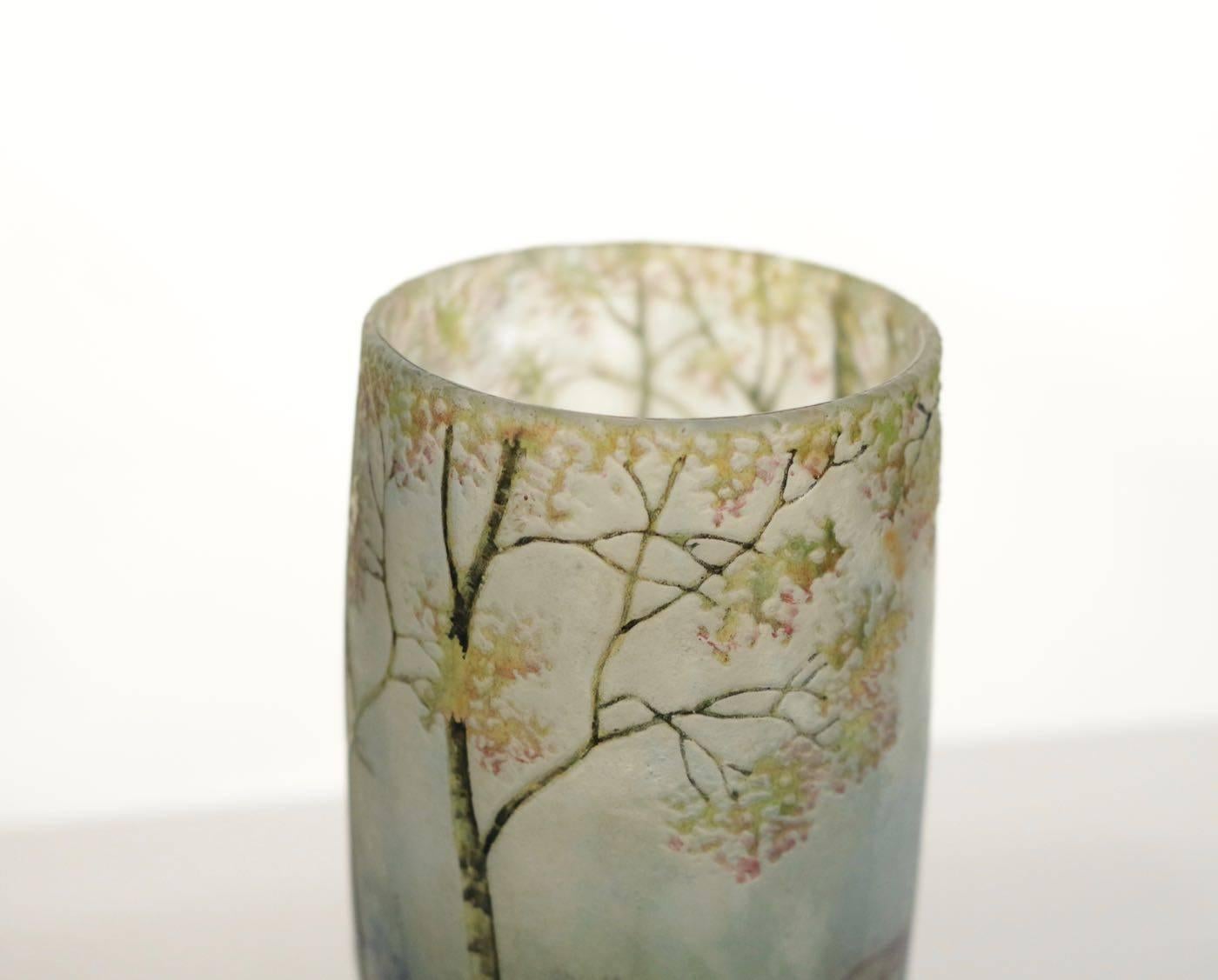 Early 20th Century Daum Enameled Glass 'Sprint Landscape' Vase