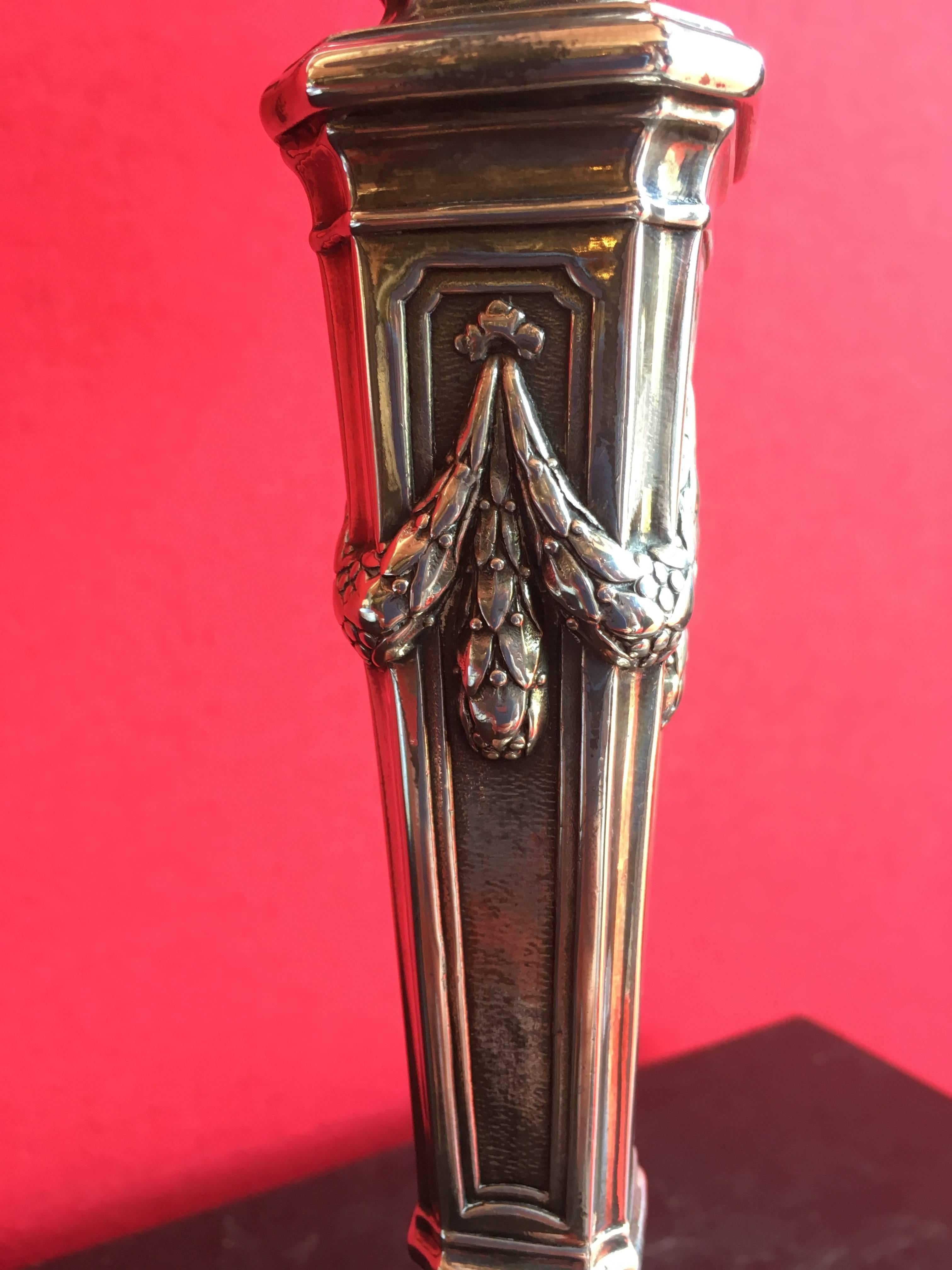 Pair of Silver Candelabra Bronze Louis XVI Style In Good Condition In Saint-Ouen, FR