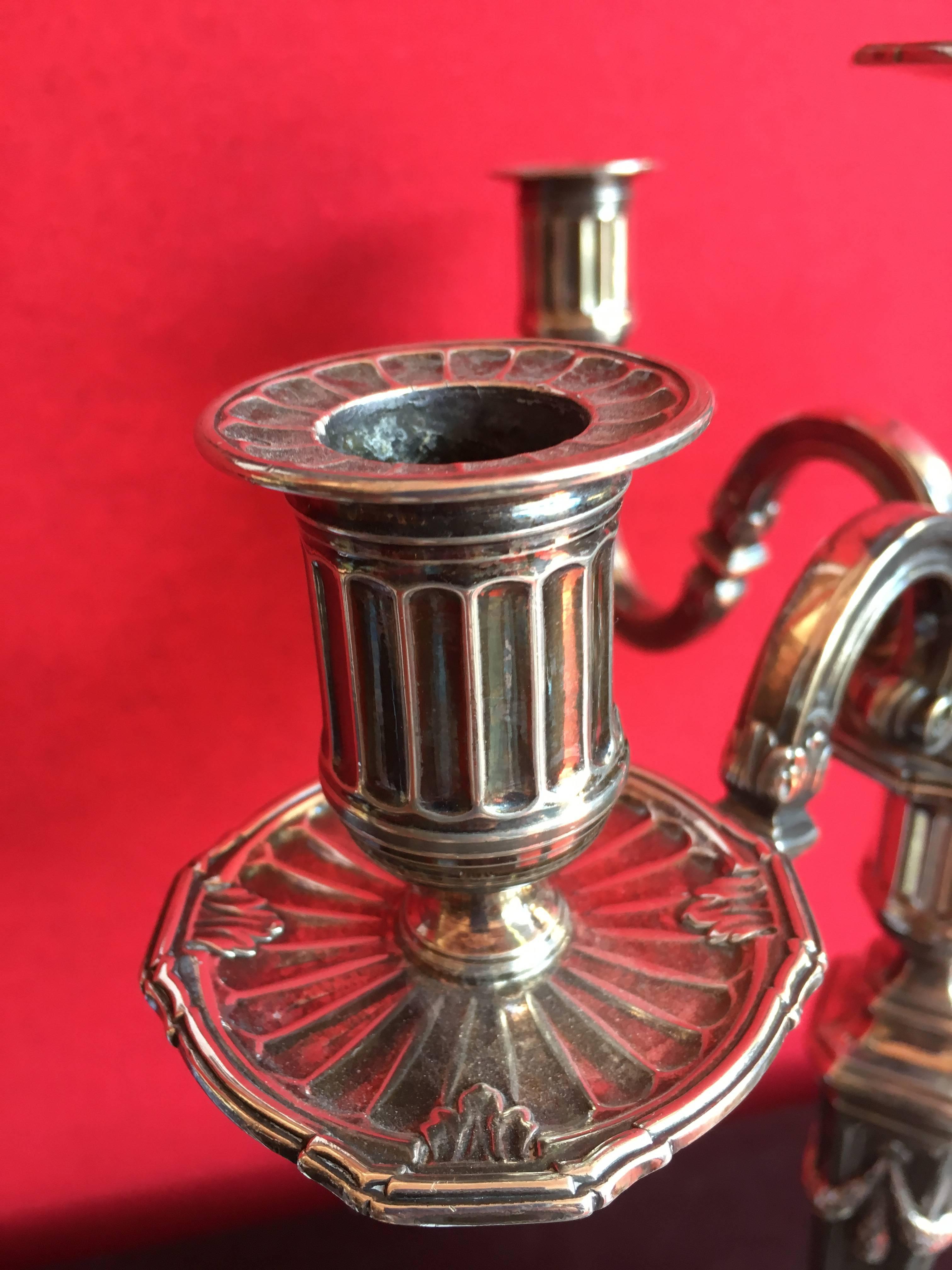 Late 19th Century Pair of Silver Candelabra Bronze Louis XVI Style