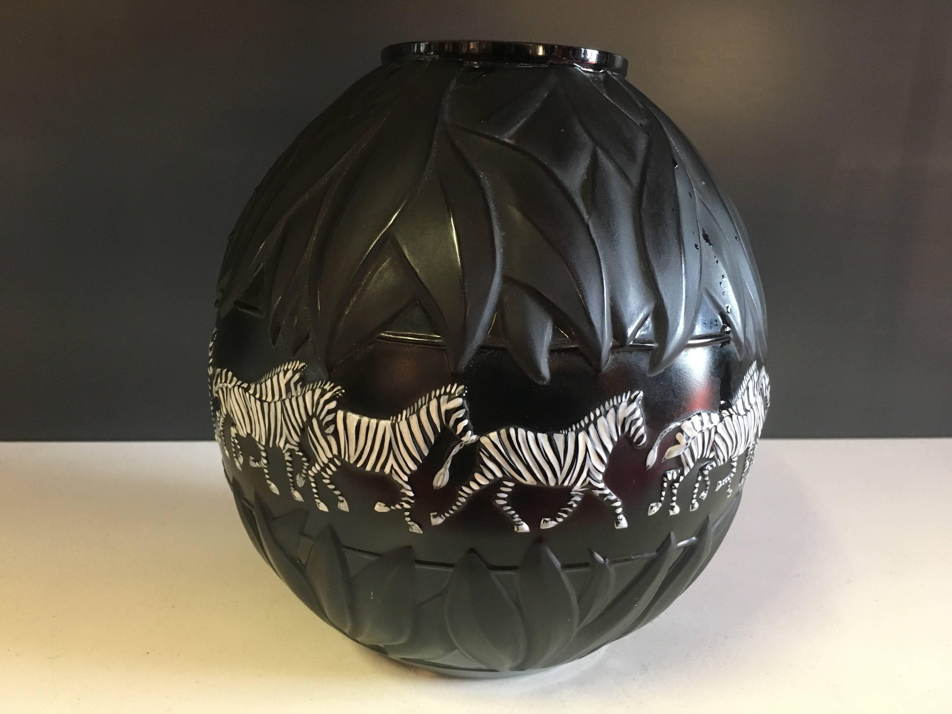 French Lalique France, Tanzania Zebra Vase