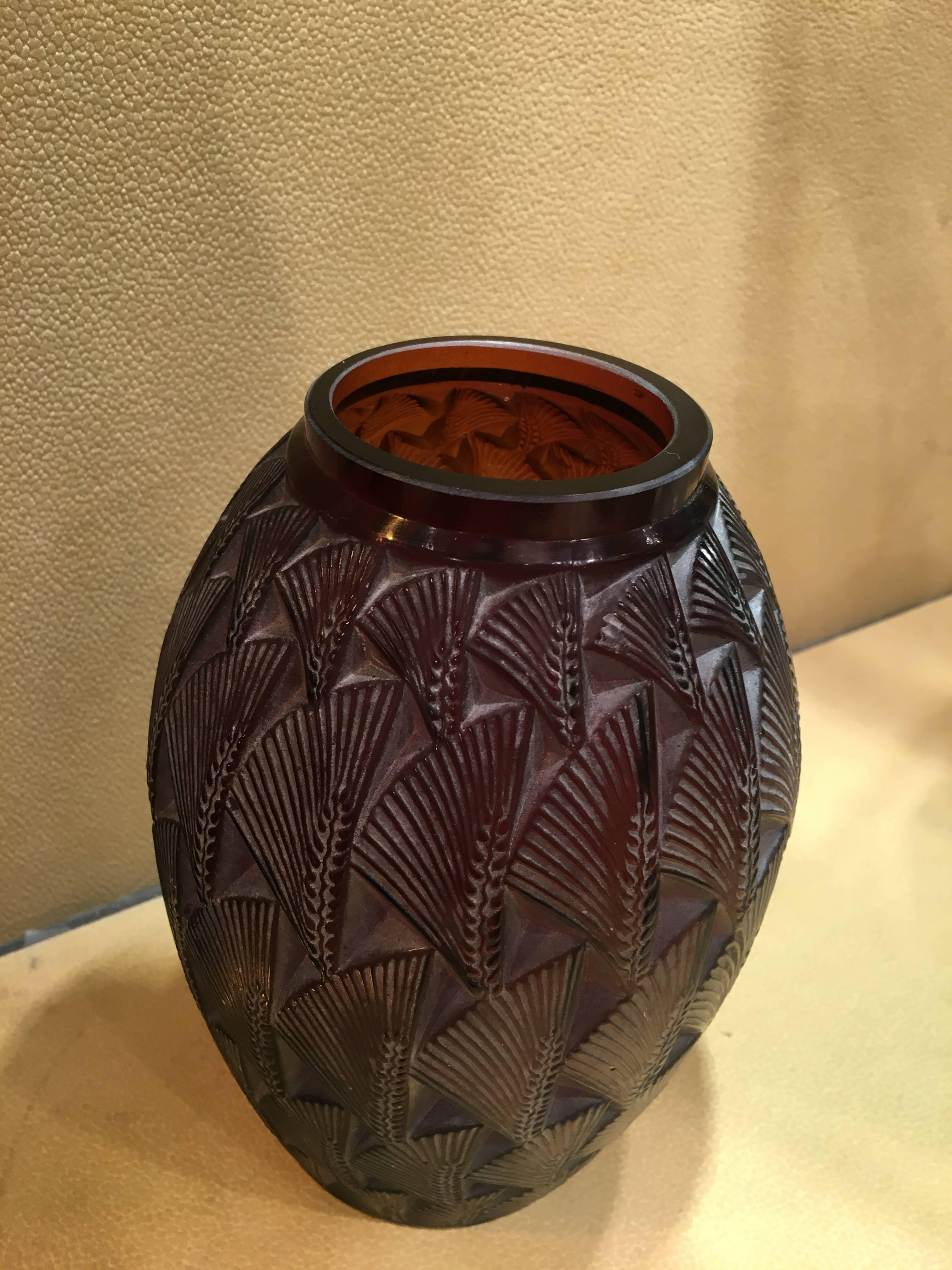 Art Glass Rene Lalique Amber Vase Grignon