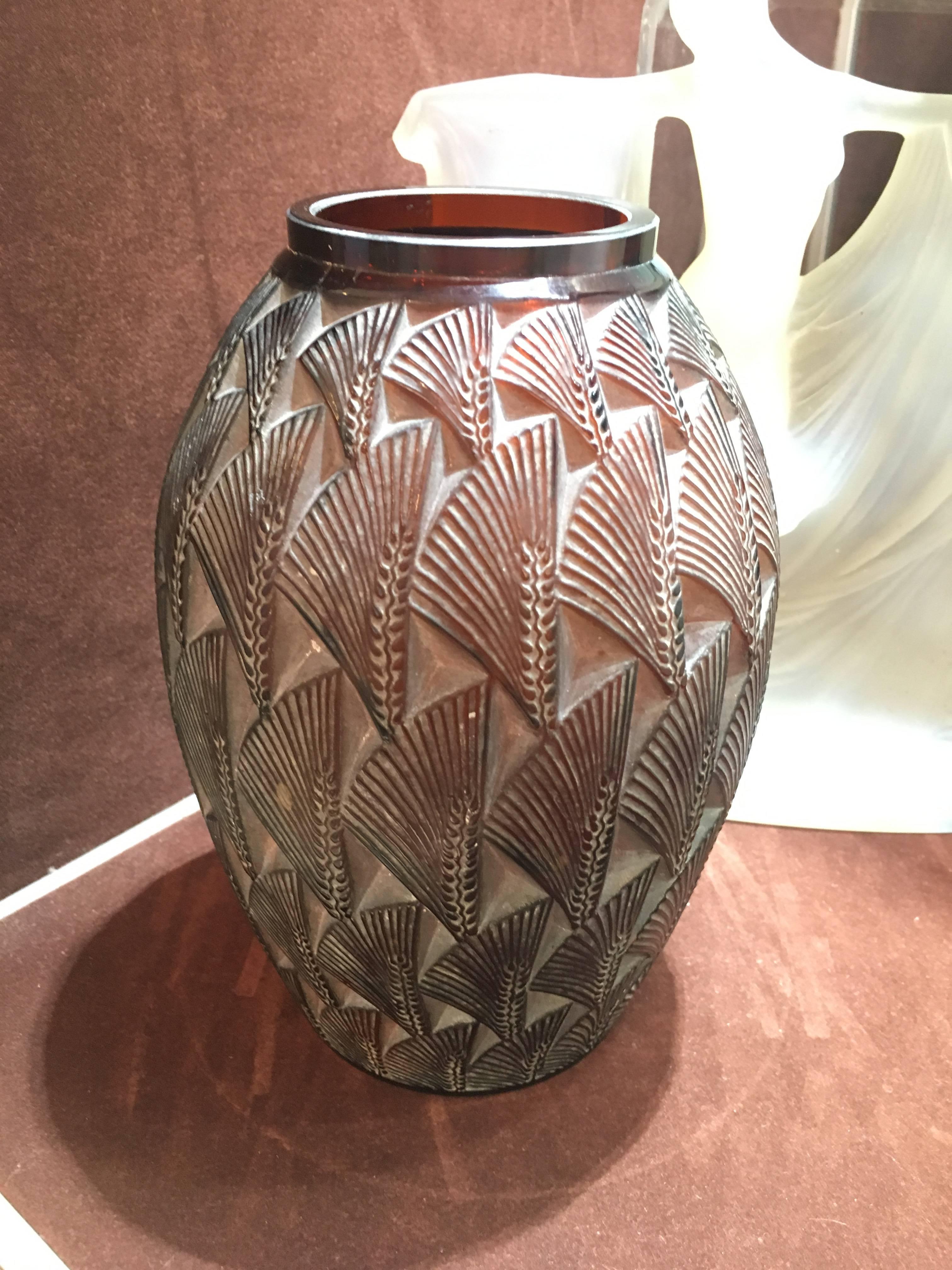 Art Deco Rene Lalique Amber Vase Grignon