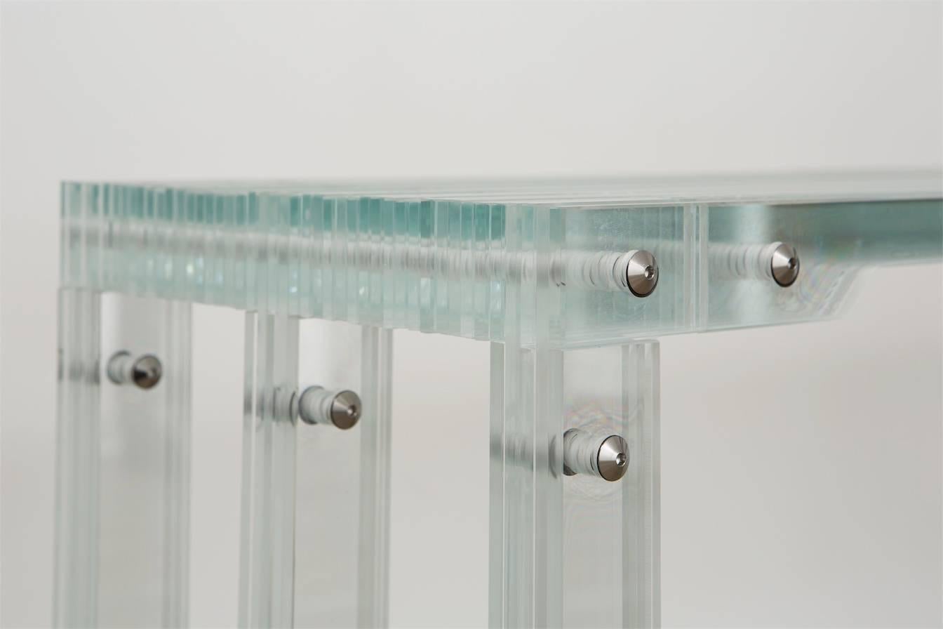 French Contemporary Console Table CSL.JEL.GG.17 by Thomas Lemut in Tempered Glass  For Sale