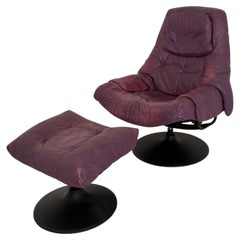 Vintage Ekornes Stressless Regent Leather Recliner Armchair with Ottoman, 1980s