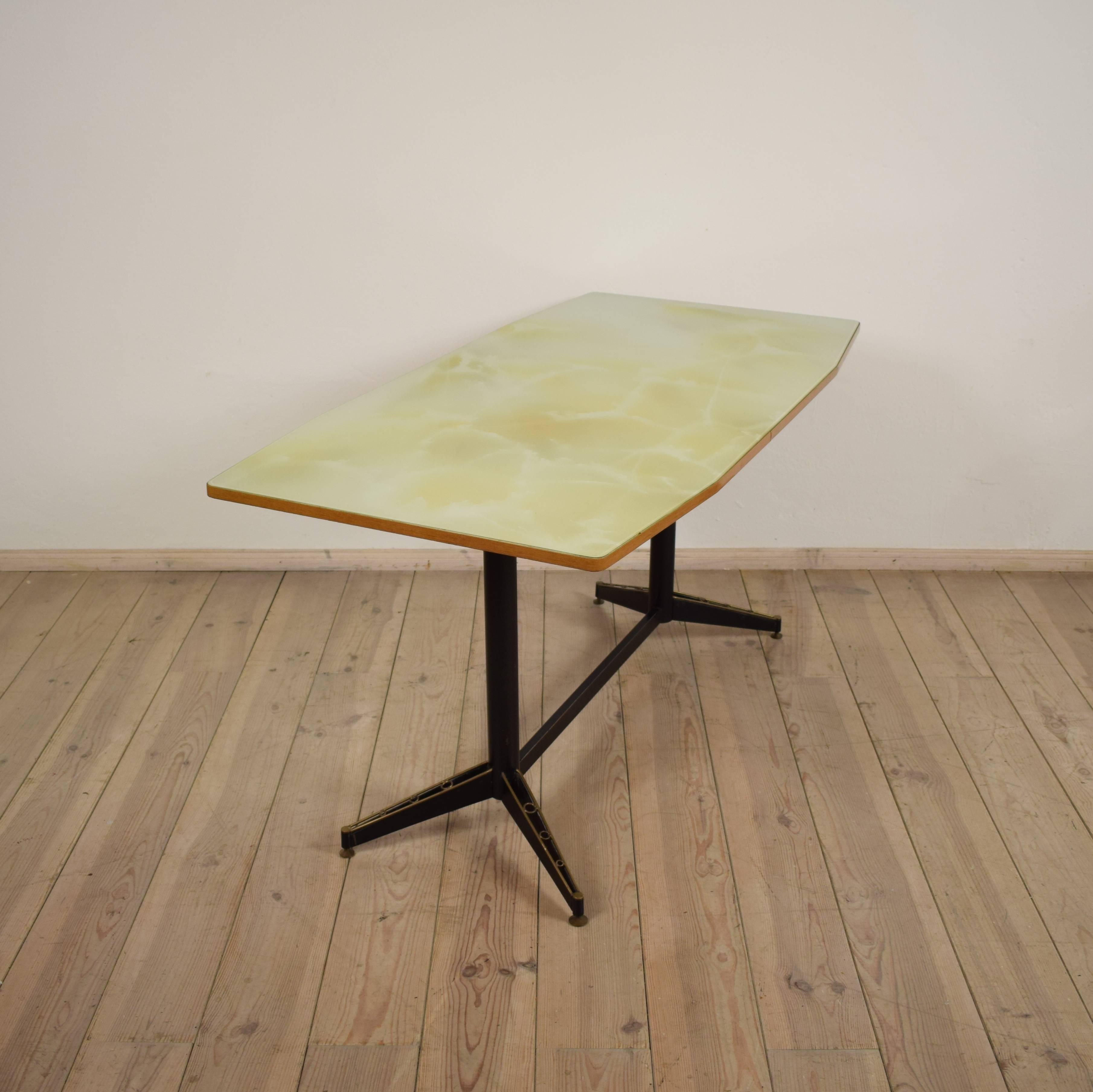 Lacquered Mid-Century Italian Glass Top Dining Table, 1950s
