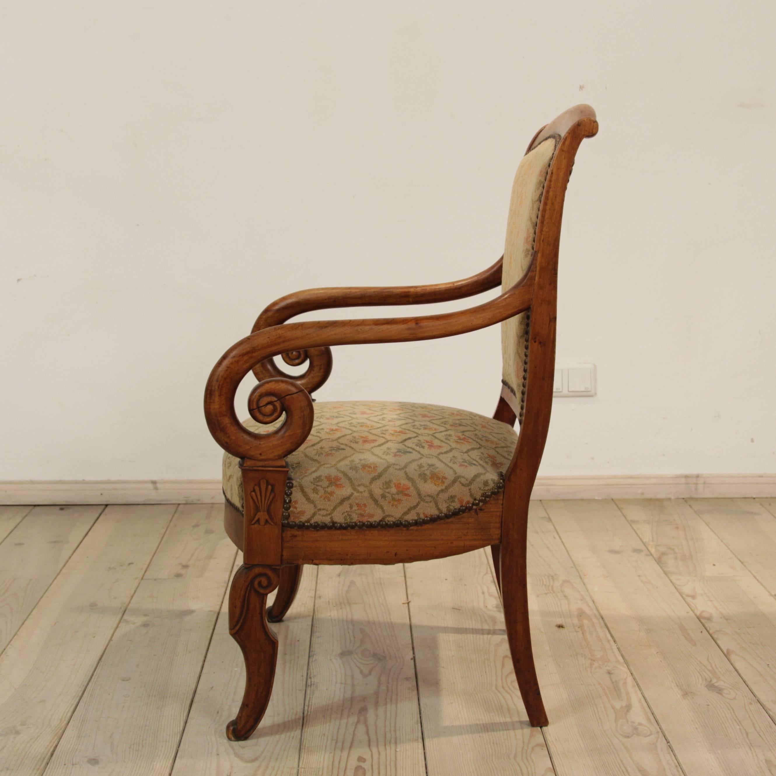 19th Century French Louis Philippe Carved Cherry Armchair 1
