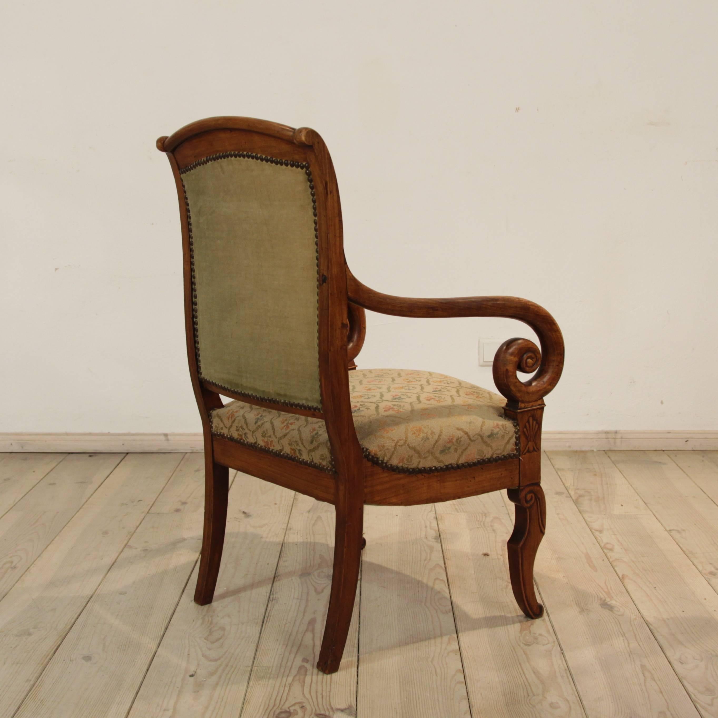 19th Century French Louis Philippe Carved Cherry Armchair 4