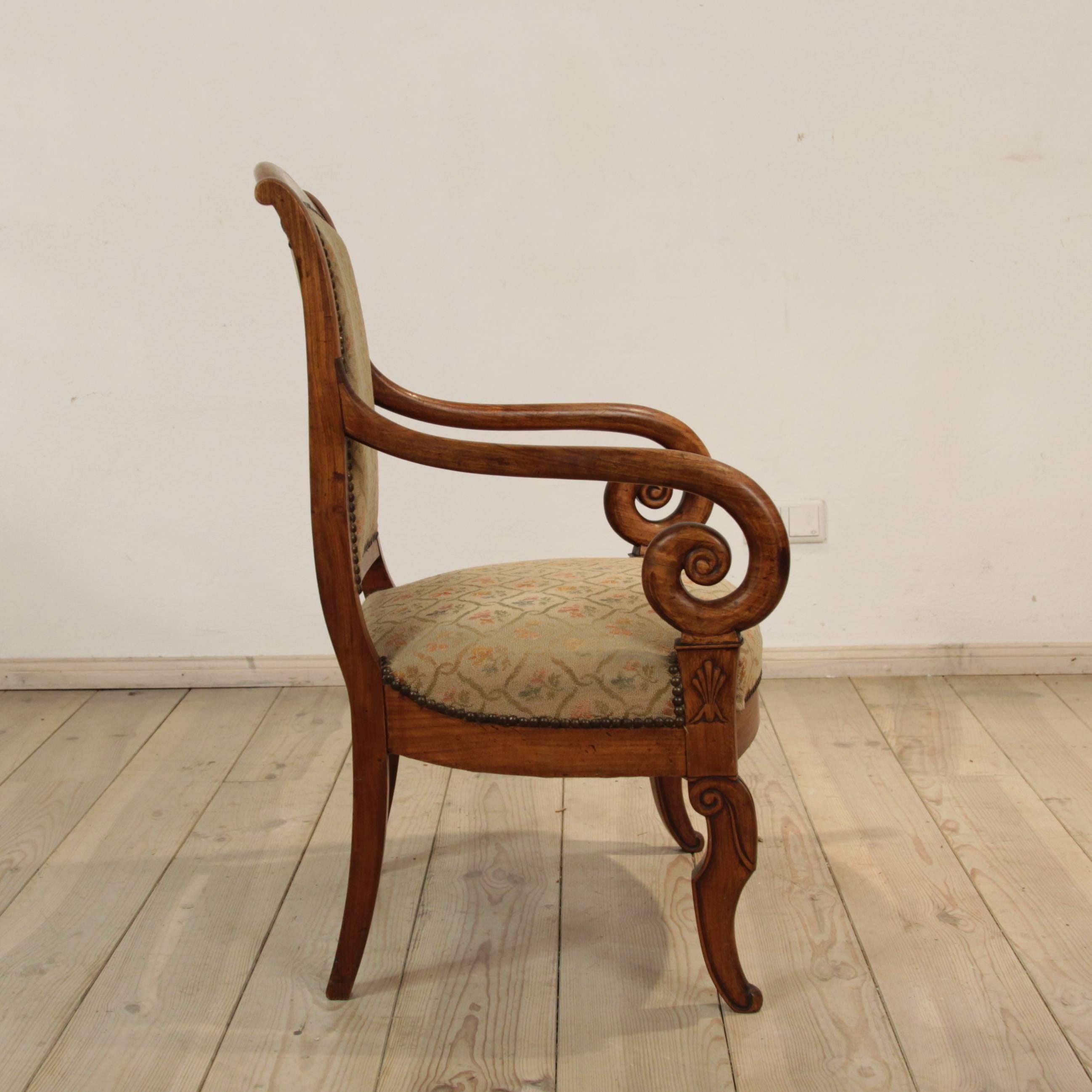 19th Century French Louis Philippe Carved Cherry Armchair 5