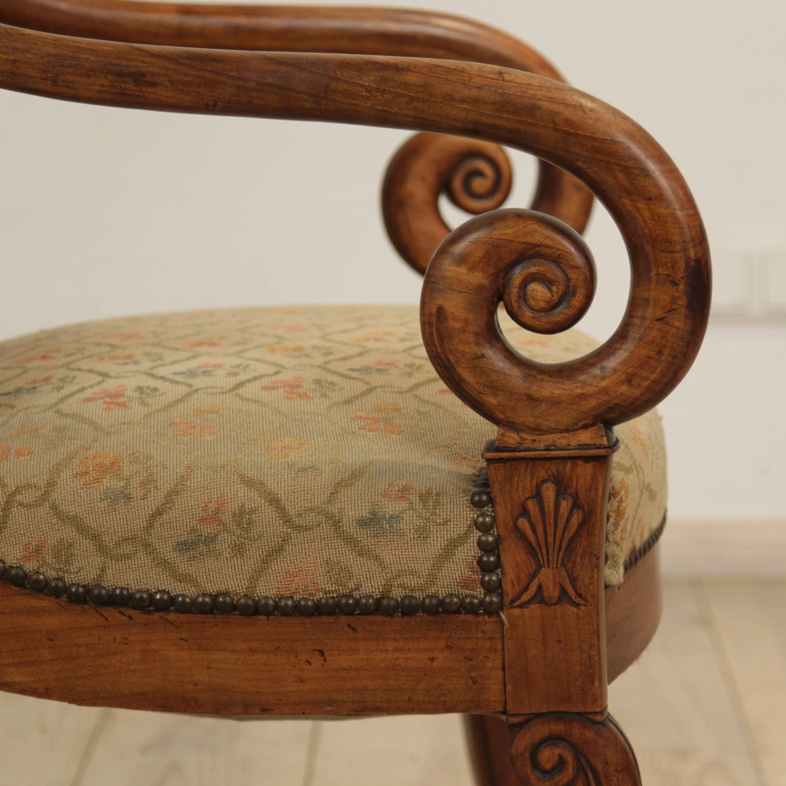 19th Century French Louis Philippe Carved Cherry Armchair 6