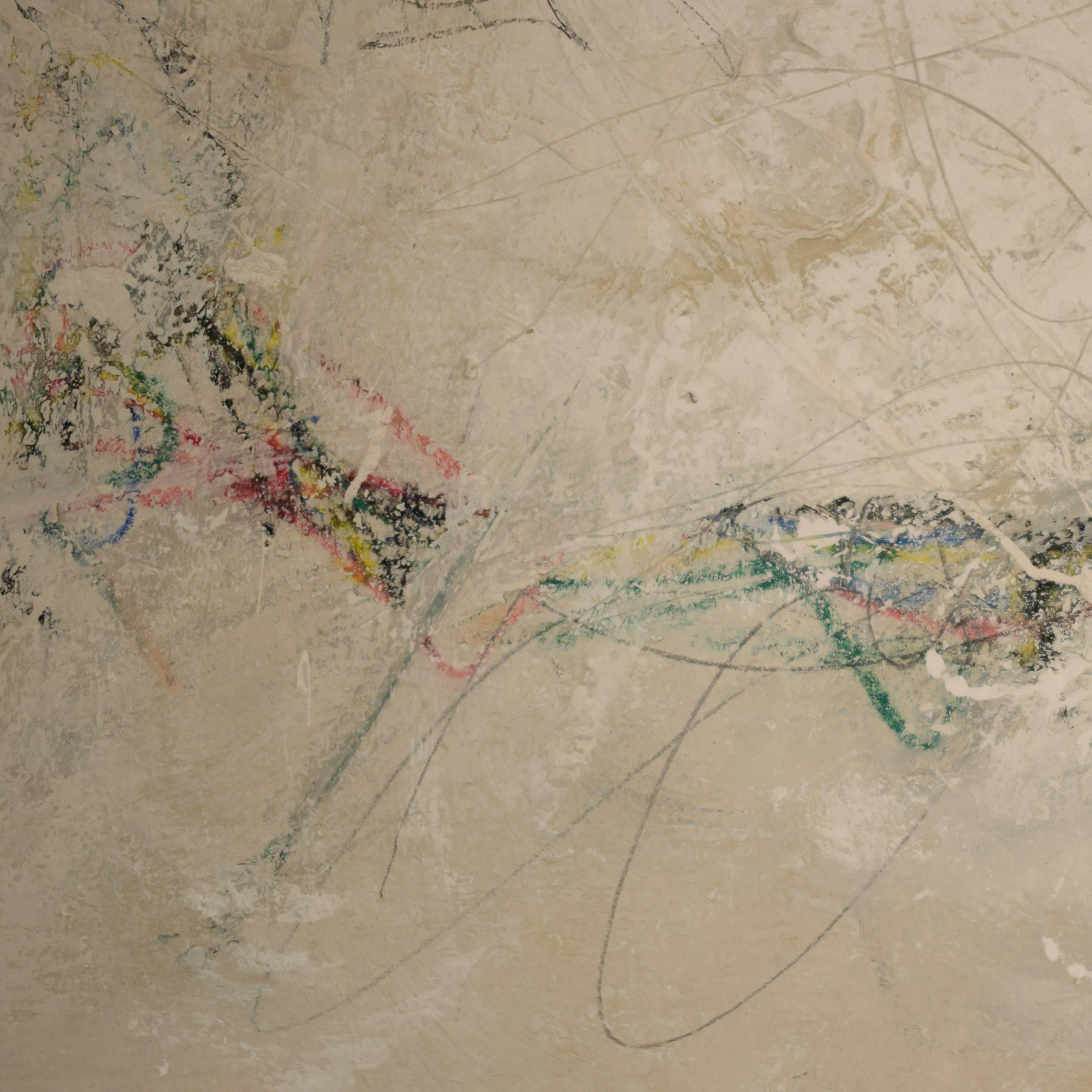 Pintura abstracta moderna contemporánea  Acrílico sobre cartón en un marco de madera gris en venta 1