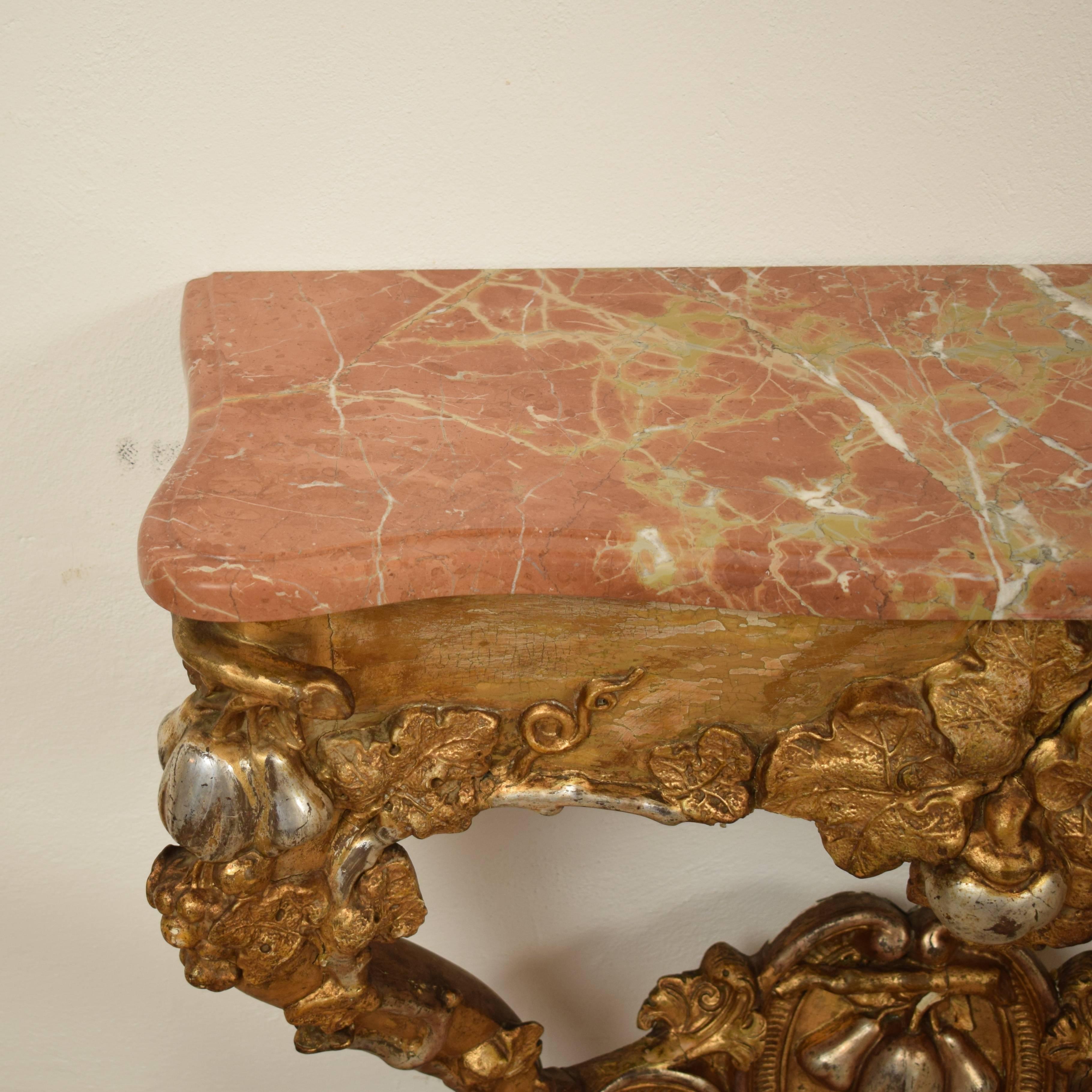 German 19th Century Gilded and Silvered Console Table with a Marble Top