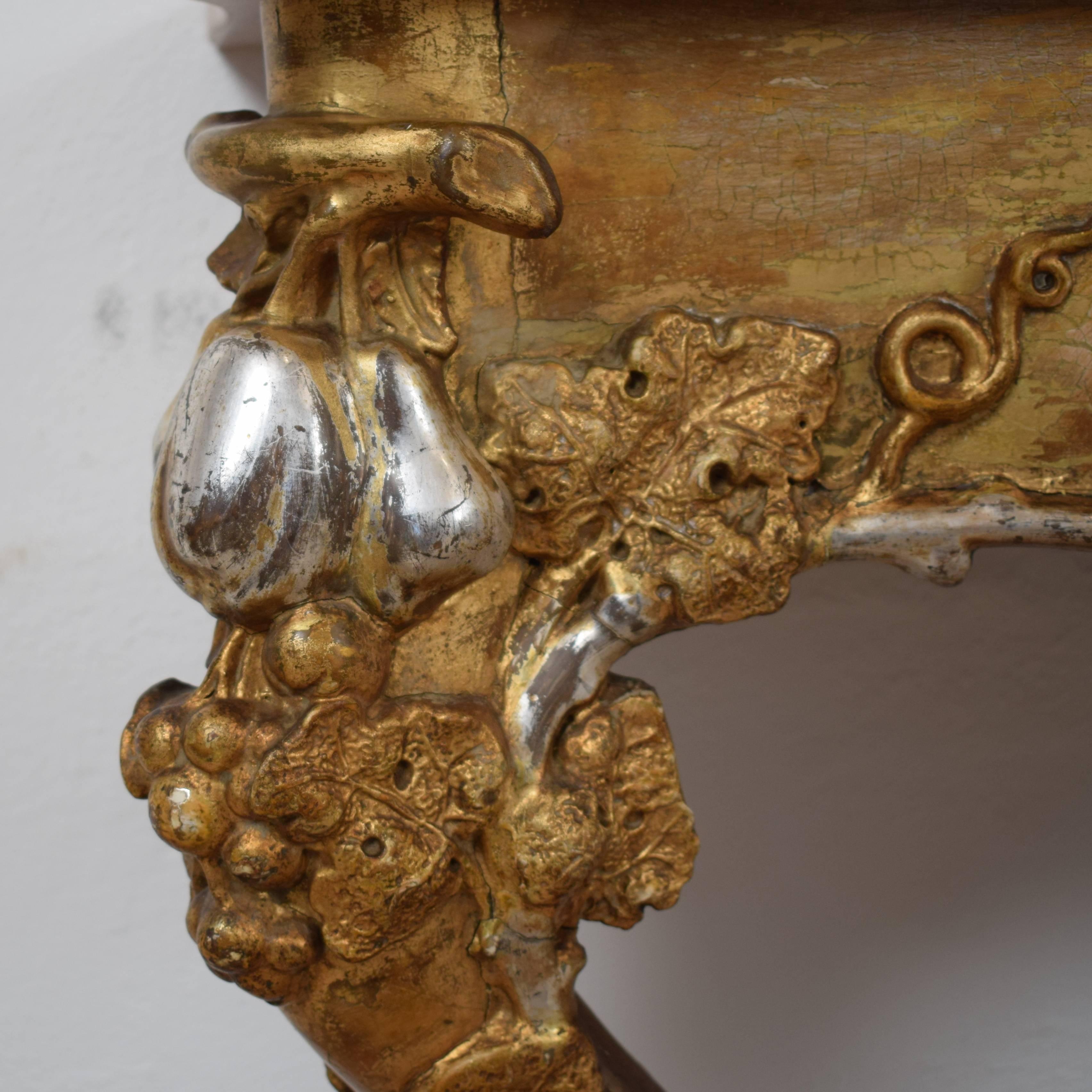 19th Century Gilded and Silvered Console Table with a Marble Top 1