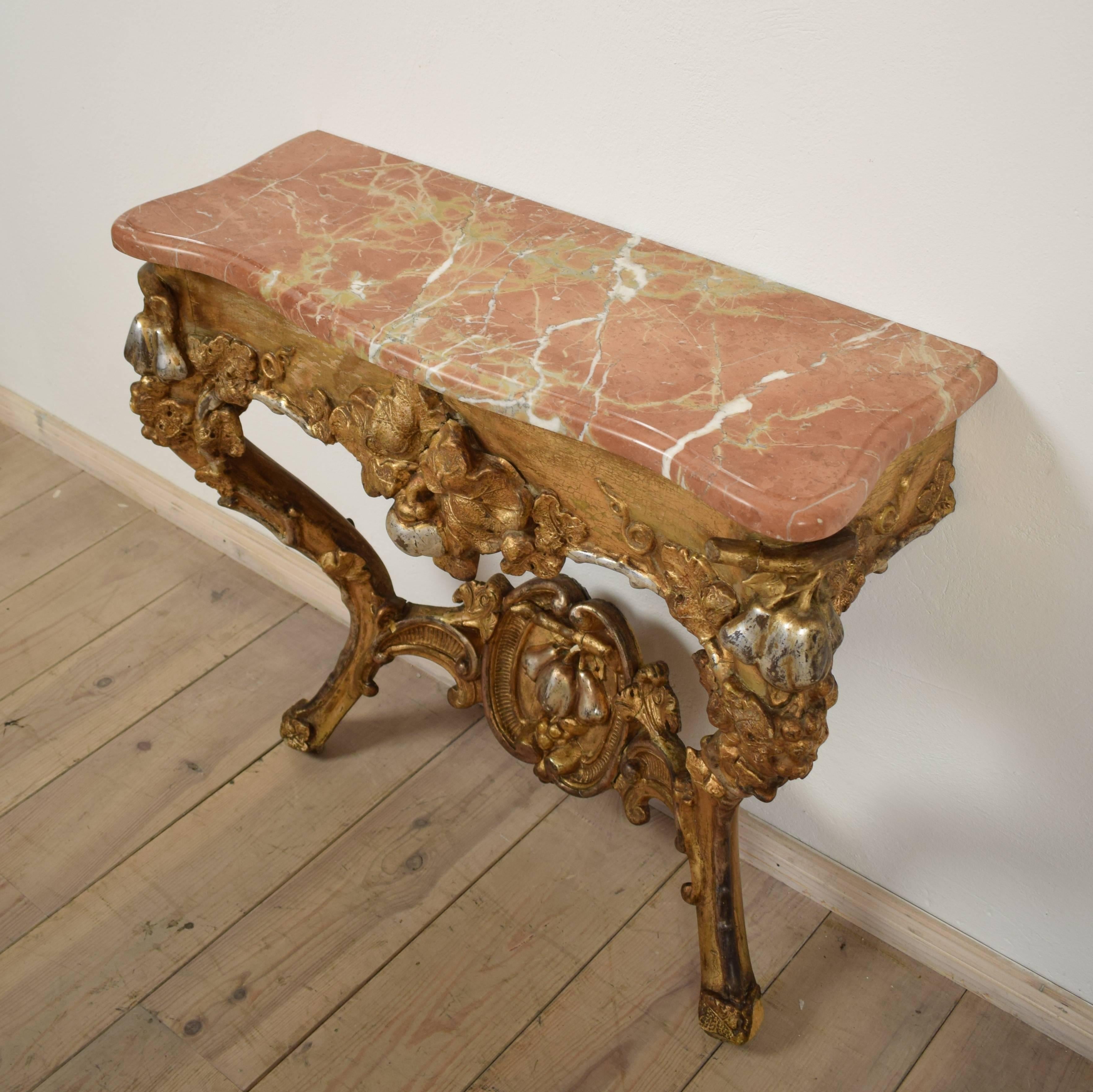 19th Century Gilded and Silvered Console Table with a Marble Top 3