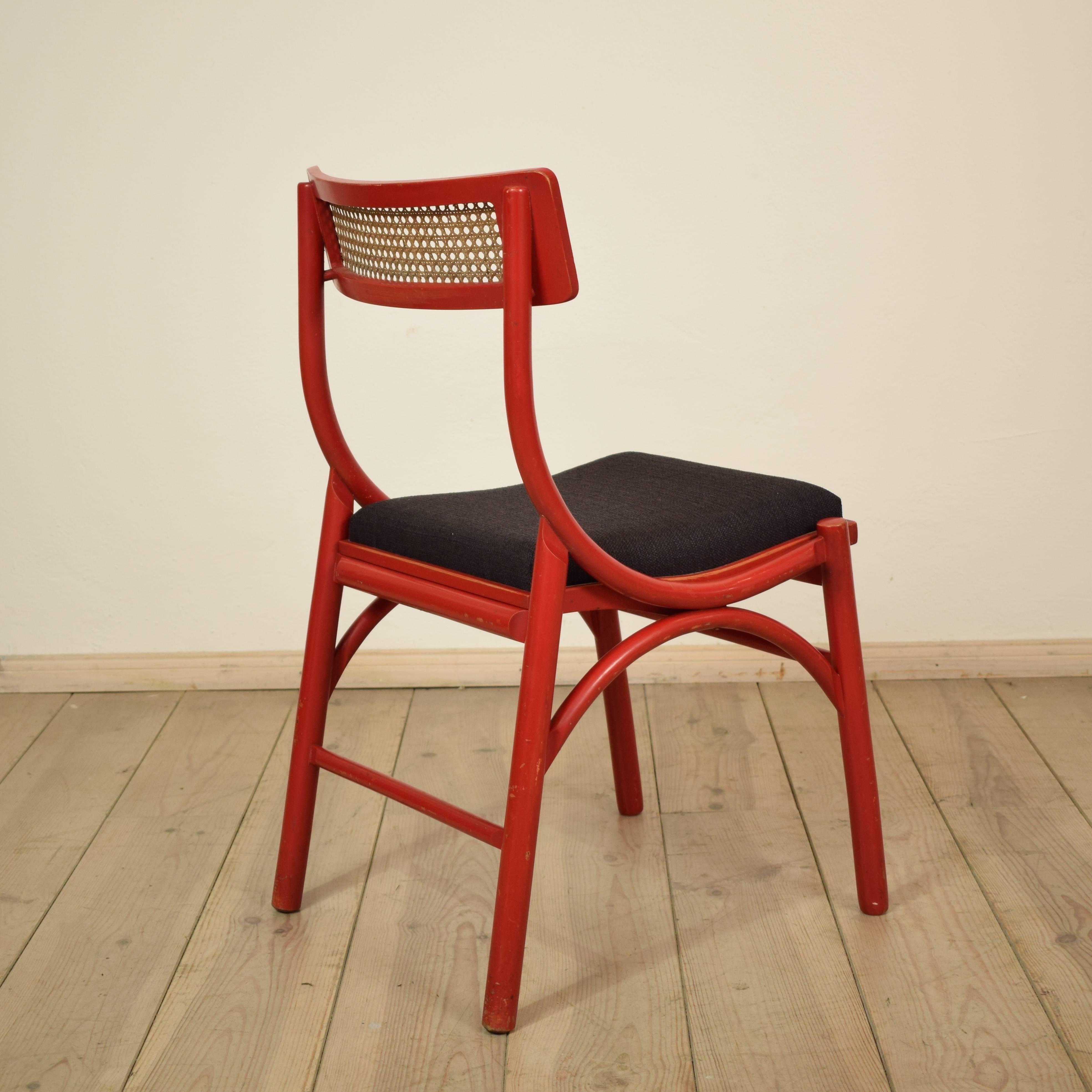 Mid-Century Modern Set of Six Red Italian Dining Chairs from the 1970s