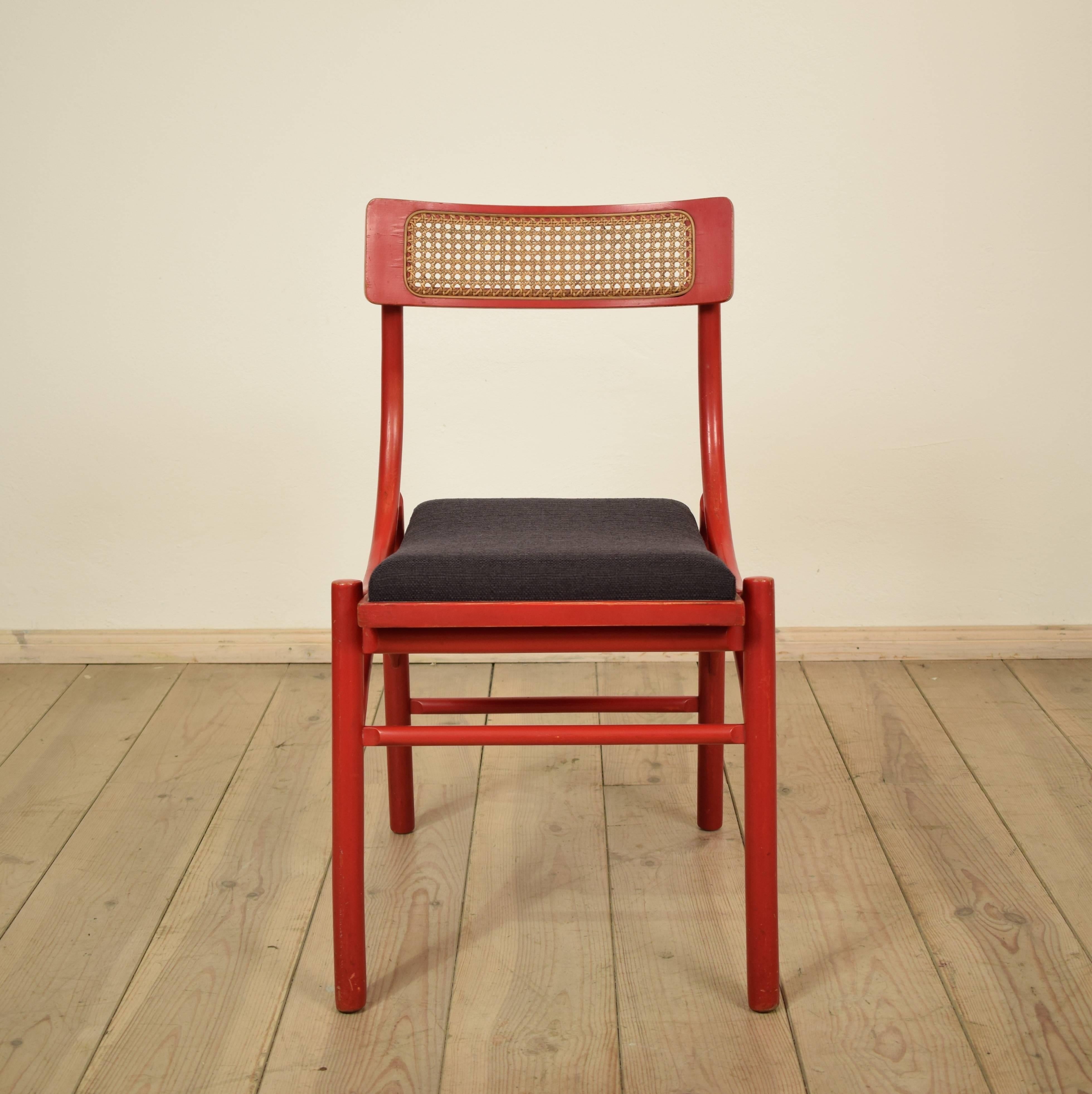 Lacquered Set of Six Red Italian Dining Chairs from the 1970s