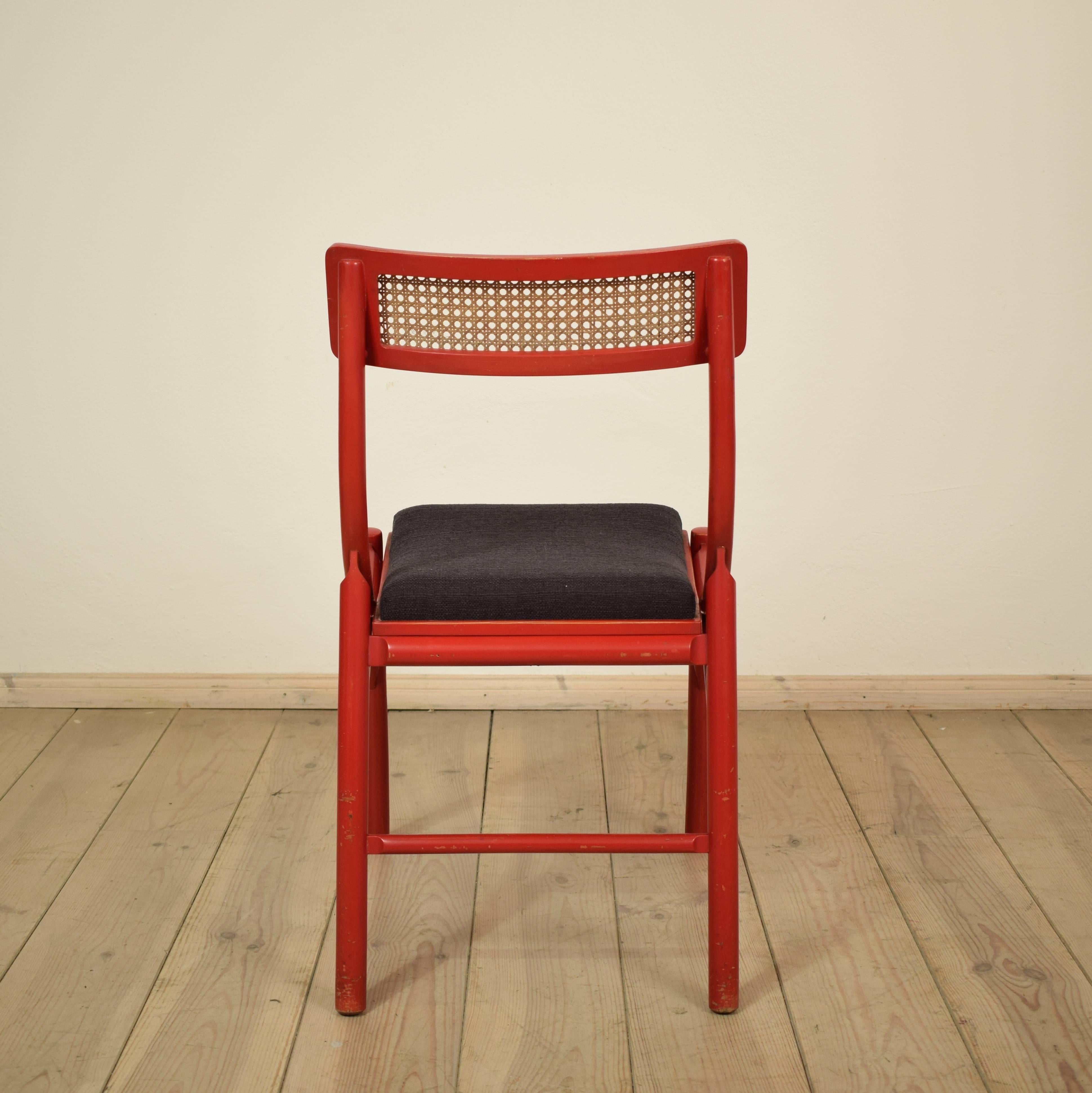 Beech Set of Six Red Italian Dining Chairs from the 1970s