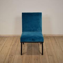 Italien 1960s Lounge Chair with Petrol Velvet Upholstery