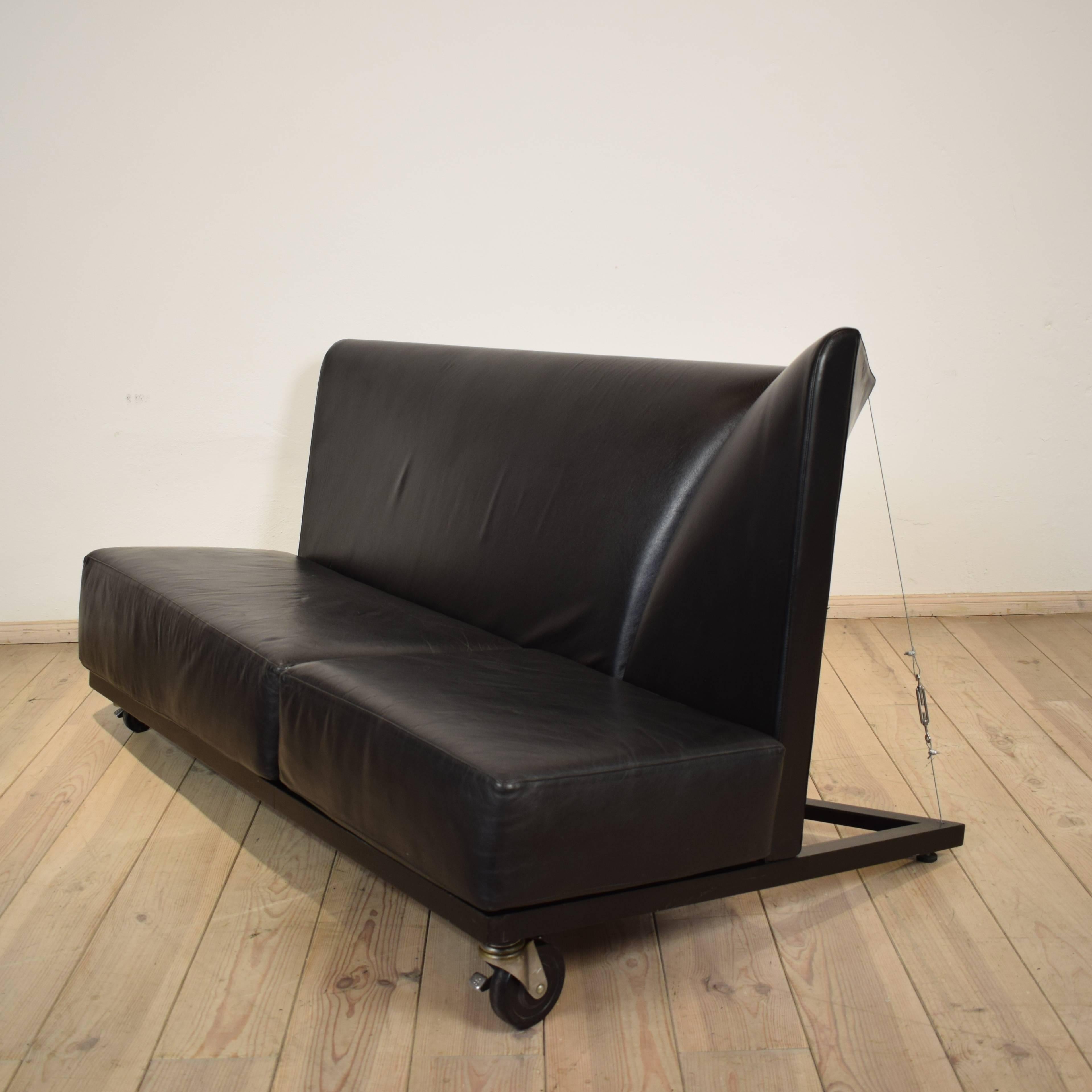 Mid-Century Memphis Black Leather Sofa by Pallucco and Rivier for Pallucco, 1988 3