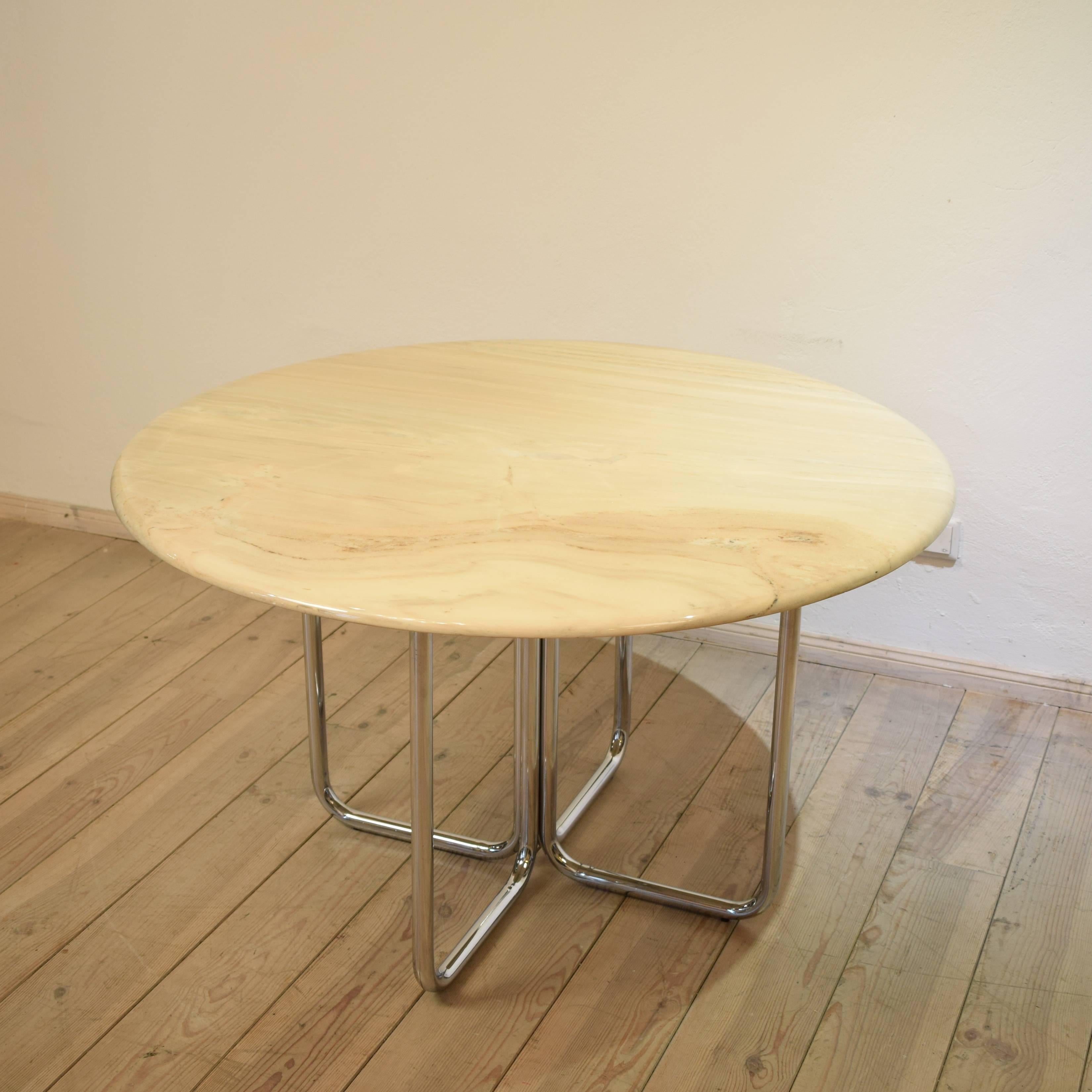 Chrome Round Vintage Marble Dining Table from Tecta, 1960s