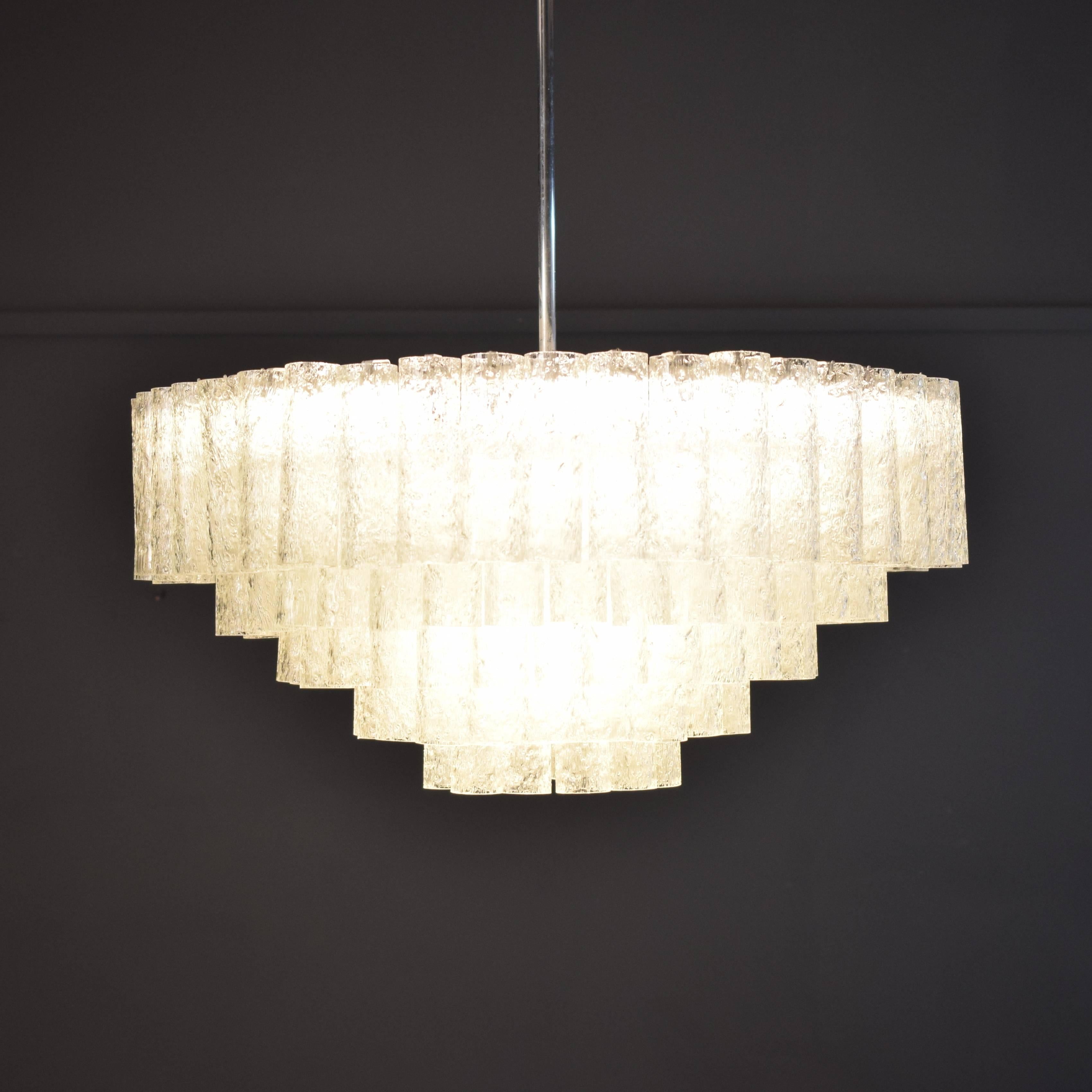 German Large Crystal Chandelier by Doria, circa 1960s with Murano Glass Tubes