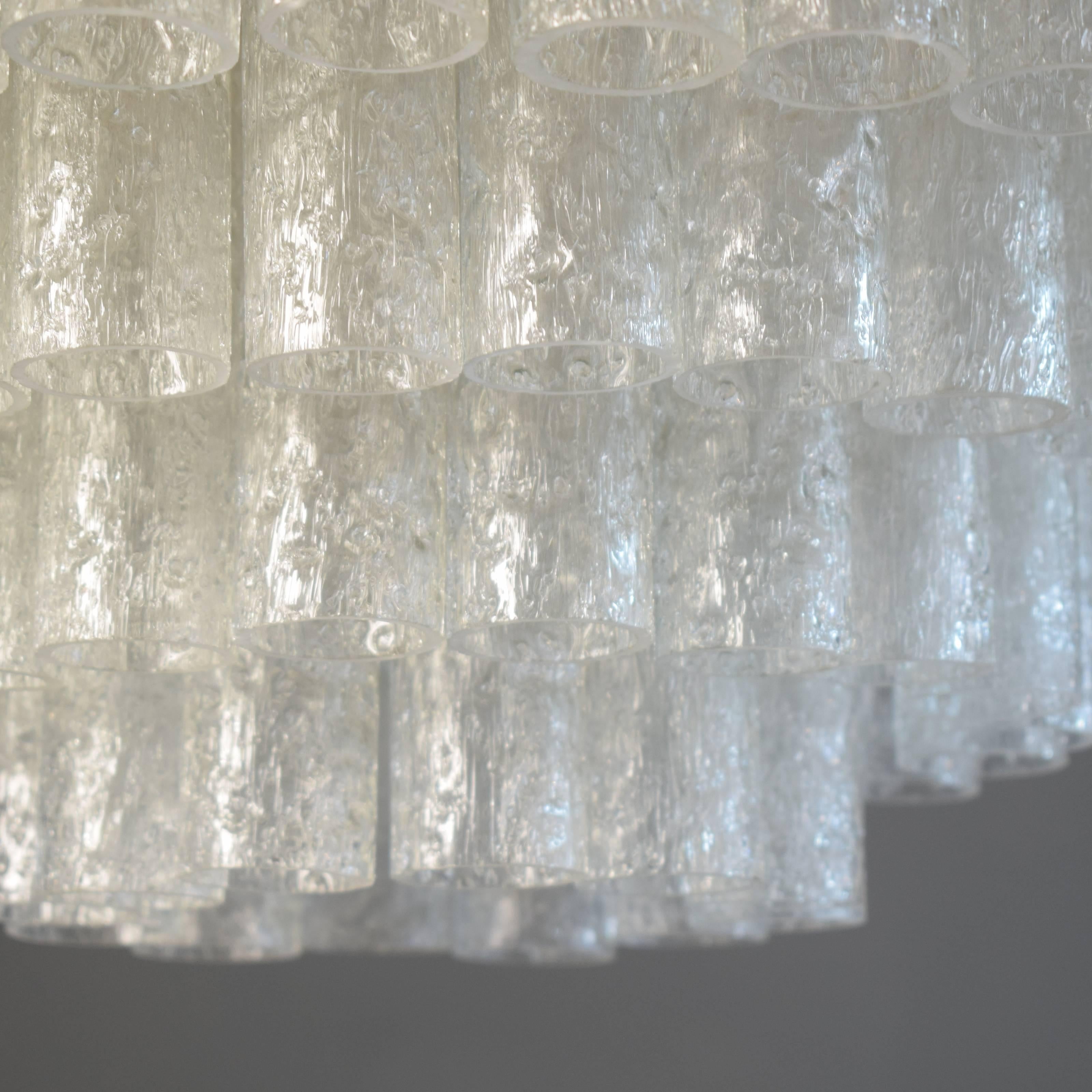 Steel Large Crystal Chandelier by Doria, circa 1960s with Murano Glass Tubes