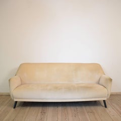 1950s Italian Vintage White Velvet Sofa