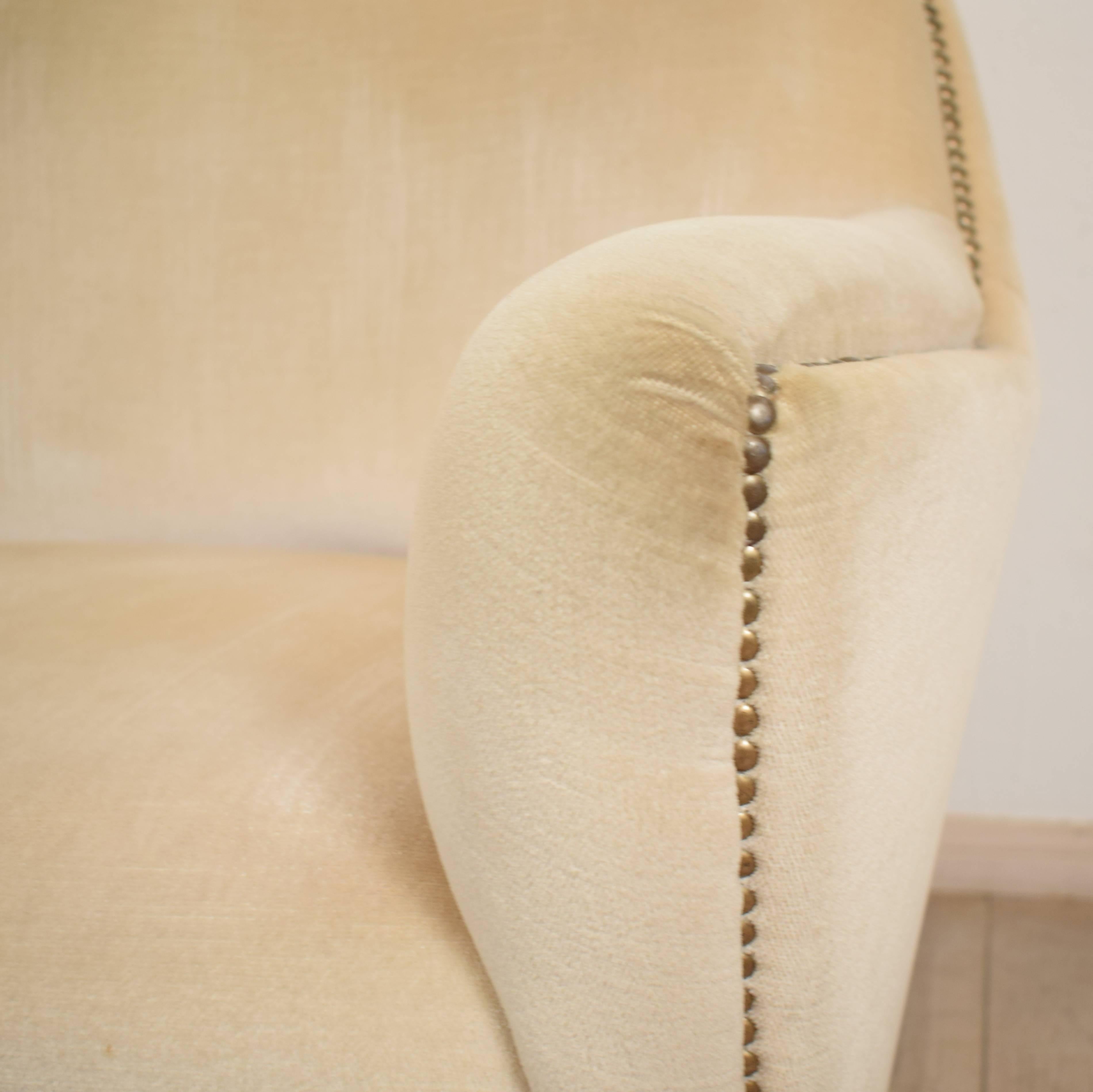 Upholstery 1950s Italian Vintage White Velvet Sofa