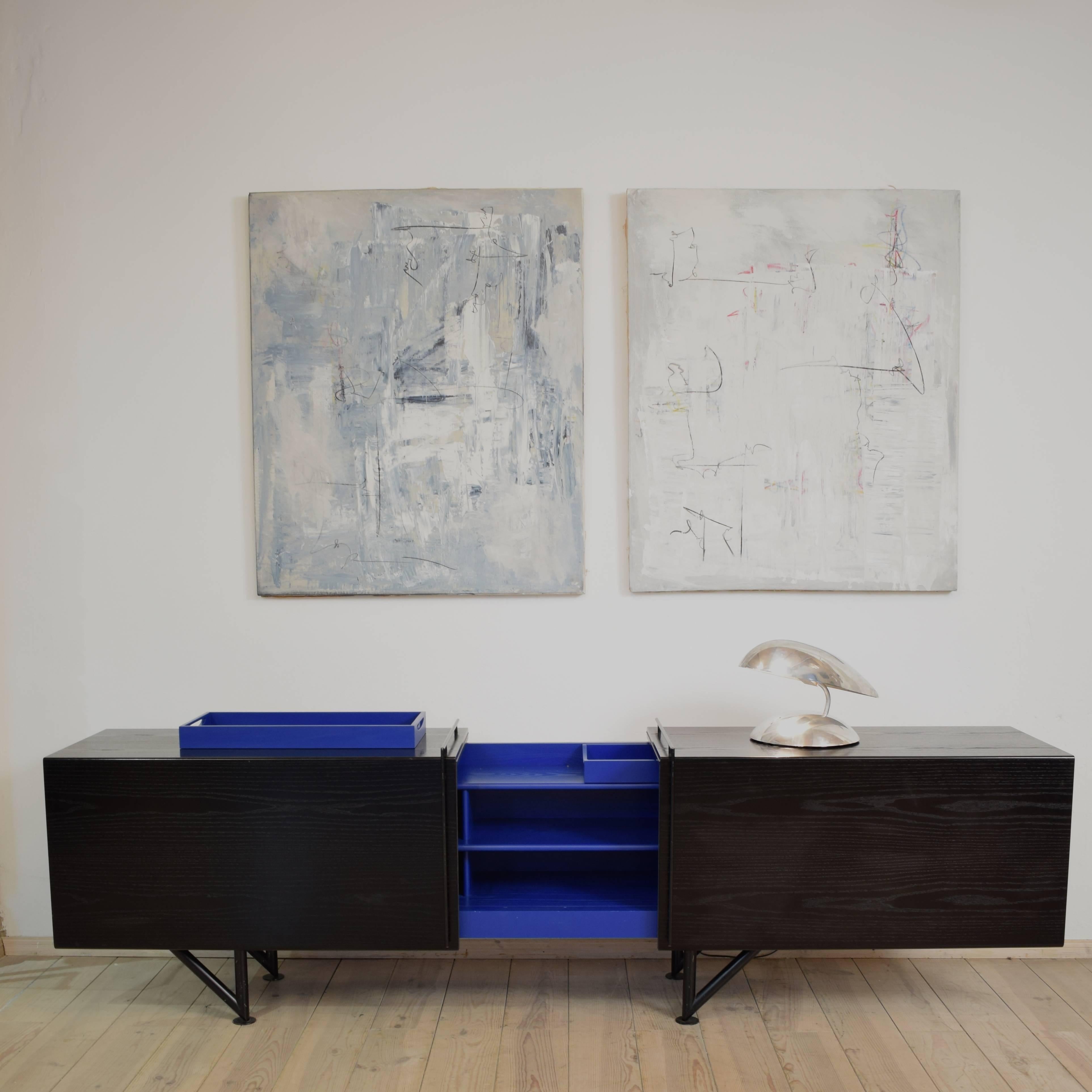 20th Century Postmodern Memphis Group Style Sideboard in Black and Blue, 1980s For Sale