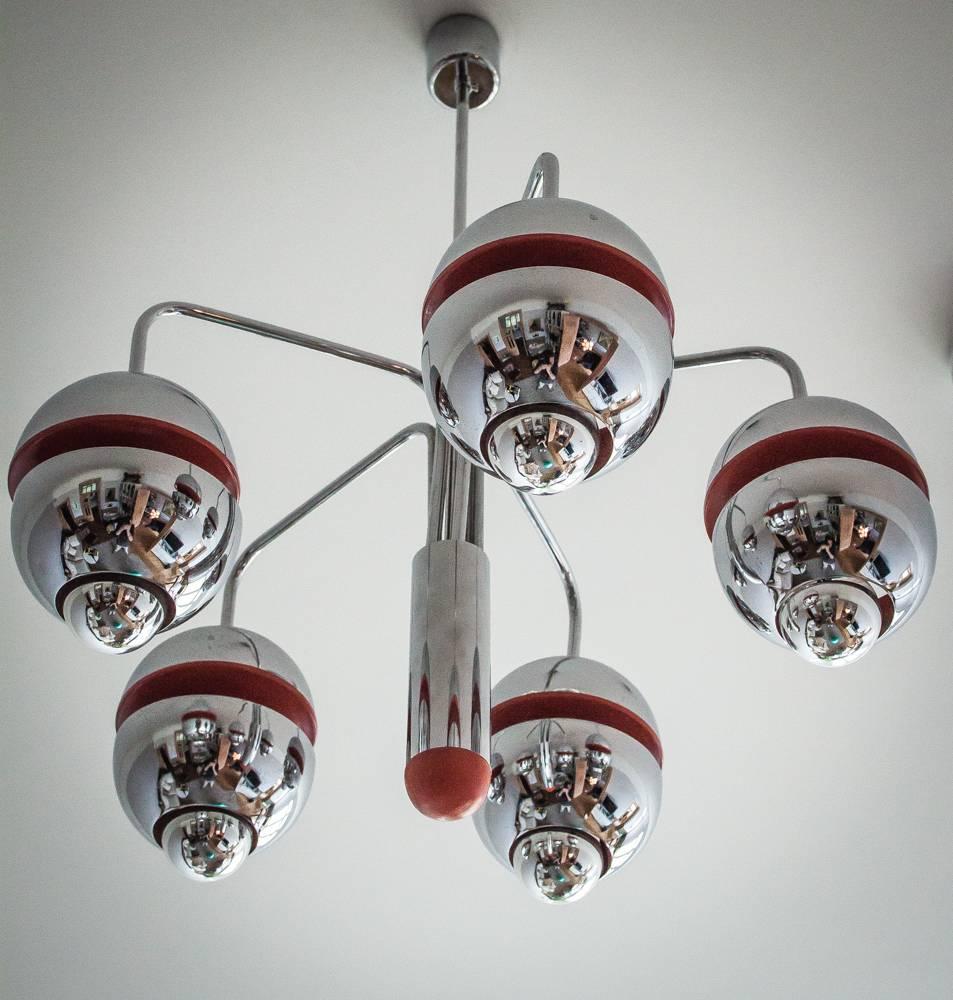 Mid-Century Modern Great Kaiser Chrome Orange Space Age Ceiling Chandelier from 1960s