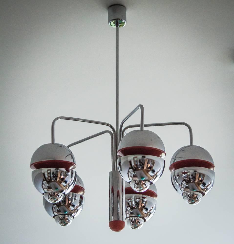 Great Kaiser Chrome Orange Space Age Ceiling Chandelier from 1960s In Excellent Condition In Berlin, DE