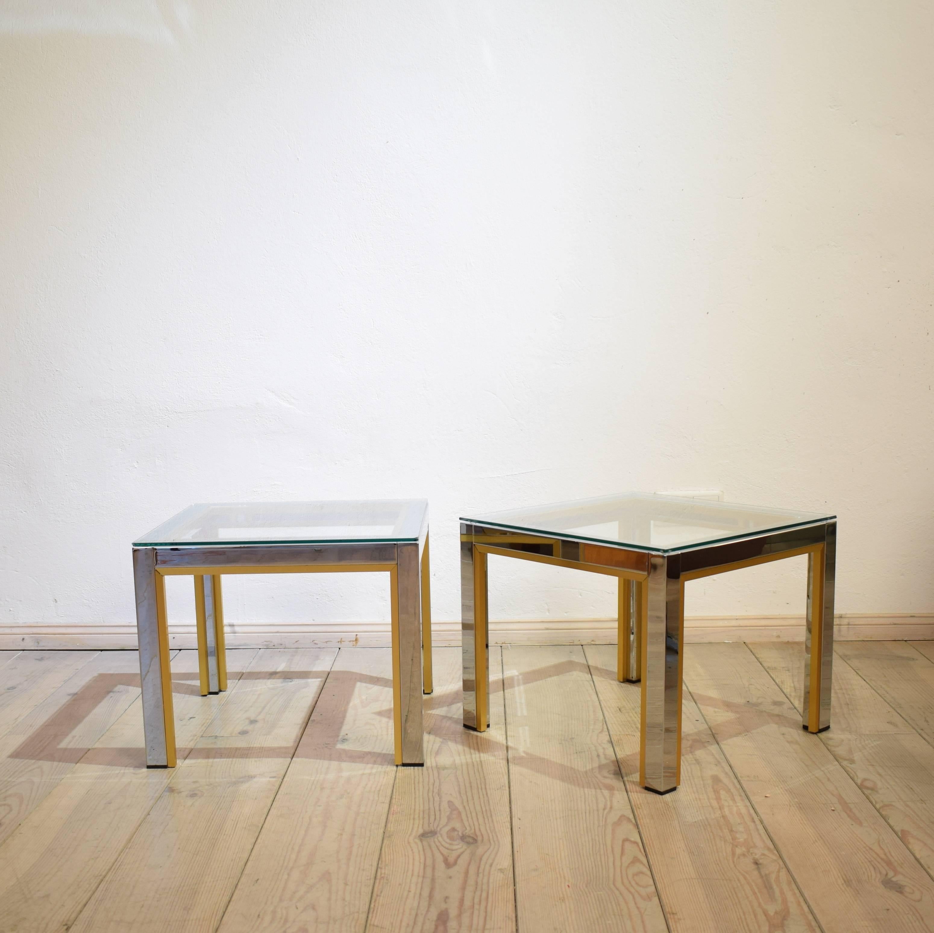 1970s Brass and Chrome Pair of Side Coffee Table by Renato Zevi for Romeo Rega (Moderne der Mitte des Jahrhunderts)