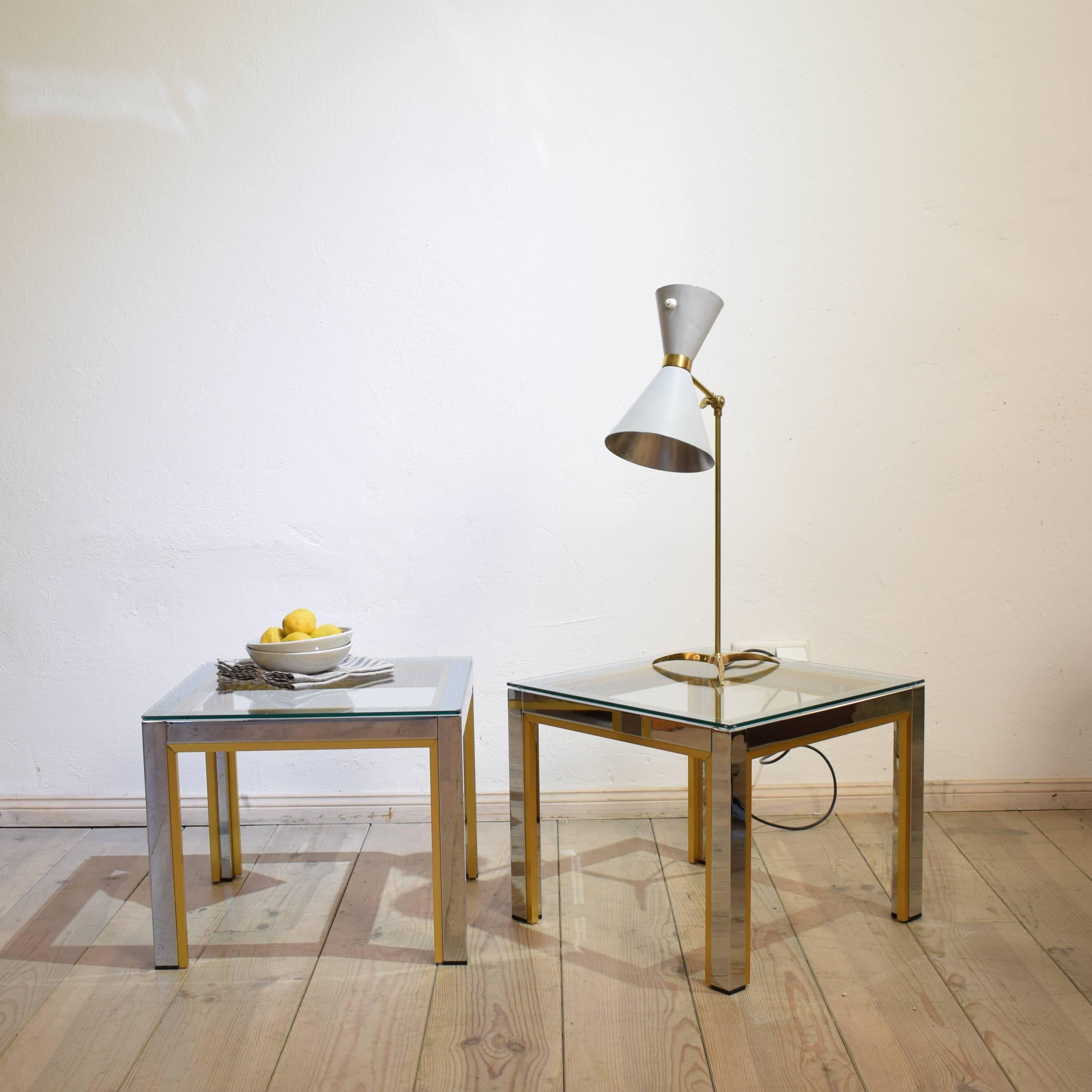 1970s Brass and Chrome Pair of Side Coffee Table by Renato Zevi for Romeo Rega (Italienisch)