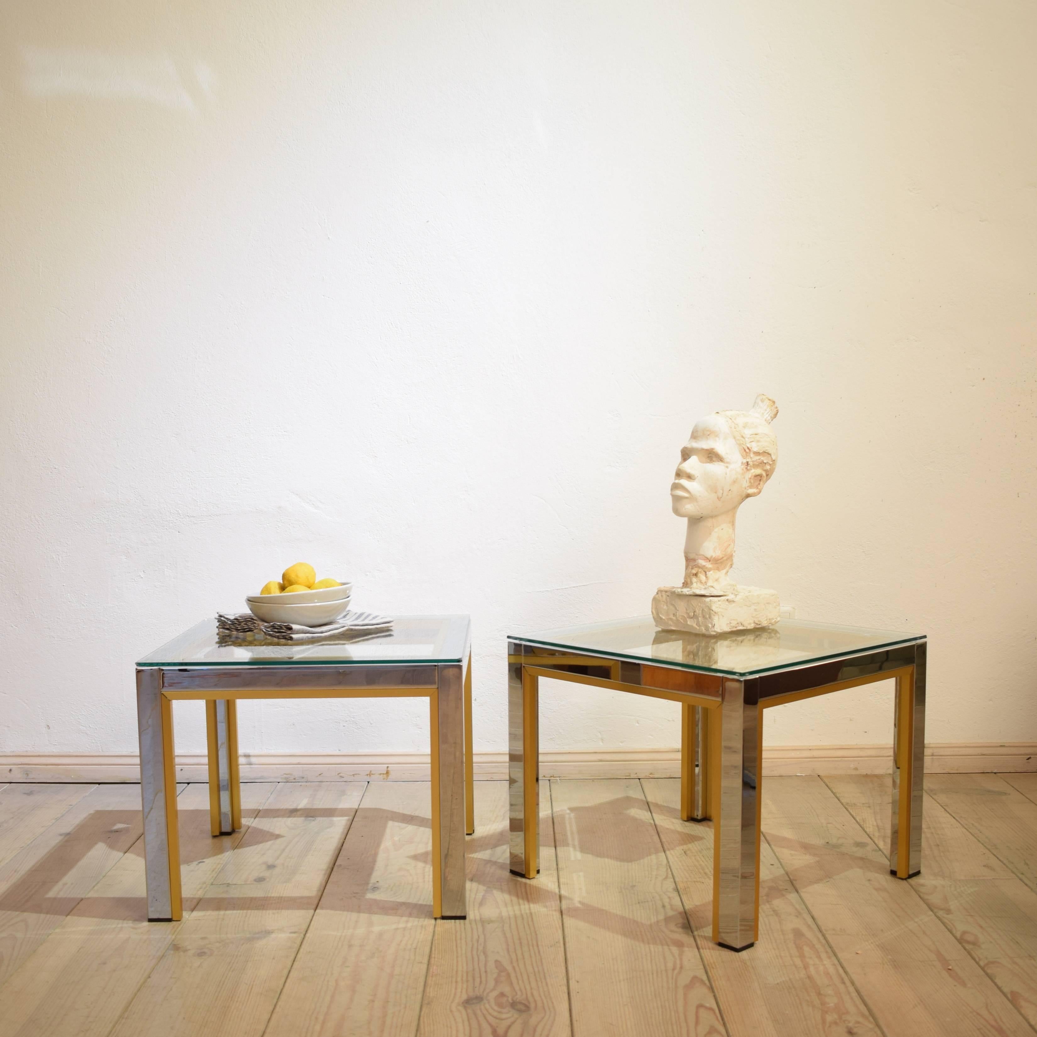 Italian 1970s Brass and Chrome Pair of Side Coffee Table by Renato Zevi for Romeo Rega