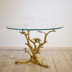 Mid-Century Willy Daro Organic Brass Coffee Table with Birds