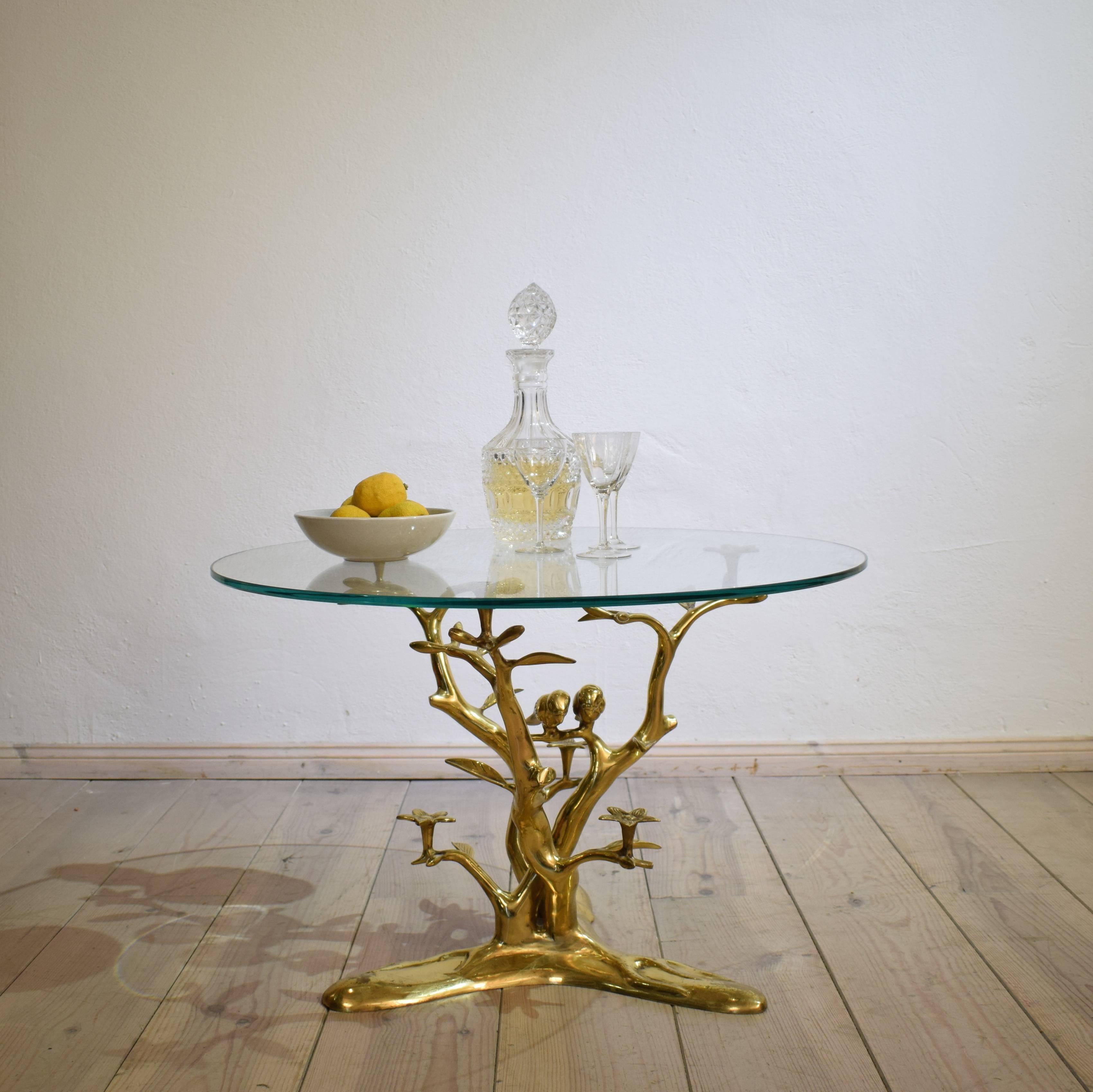 Belgian Mid-Century Willy Daro Organic Brass Coffee Table with Birds