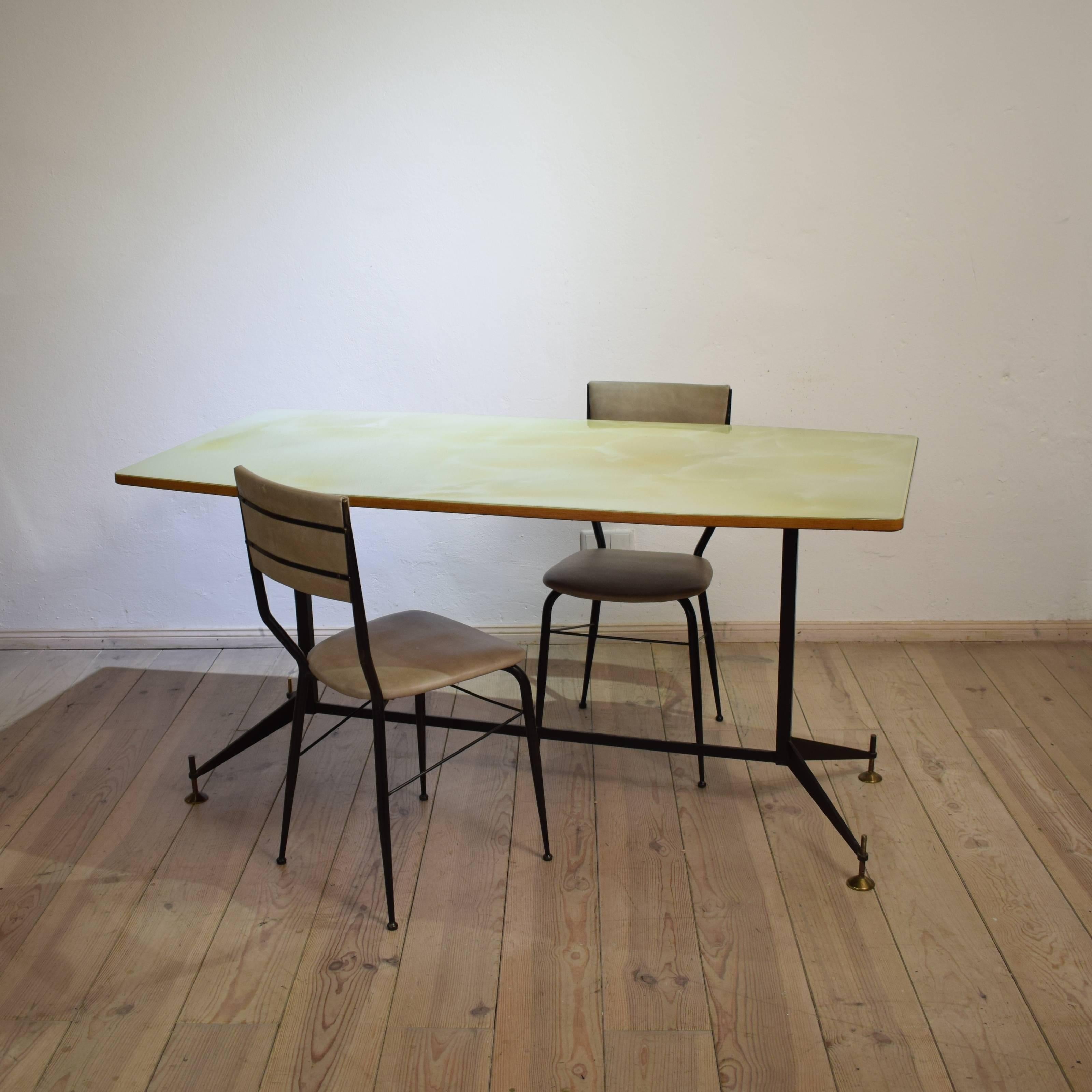 Midcentury Italian Glass Top Dining Table or Desk, 1950s 1