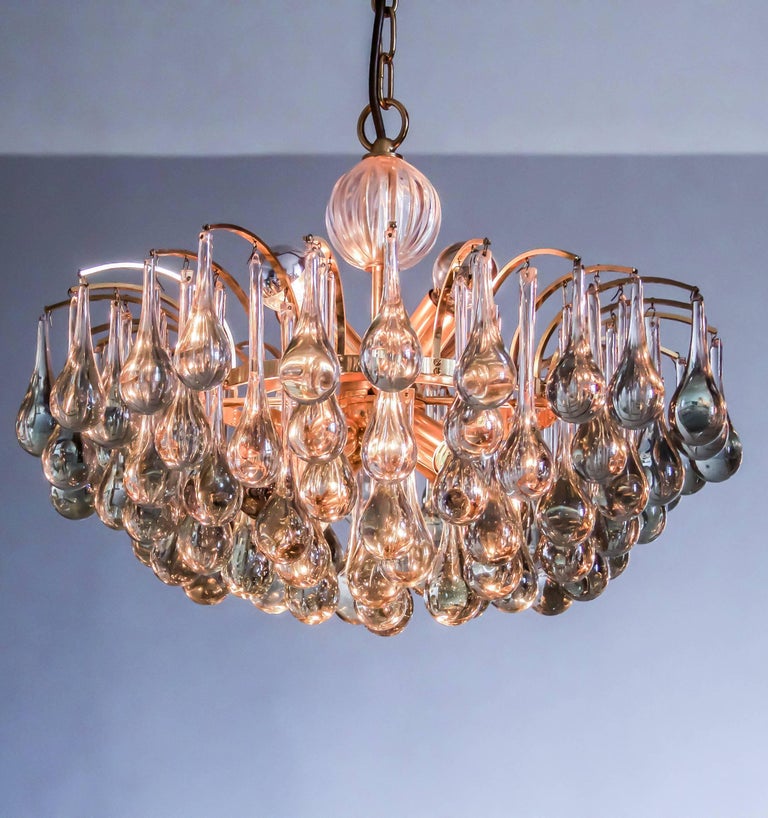 Grand Midcentury Crystal Tear Drop Glass Chandelier by Christoph Palme