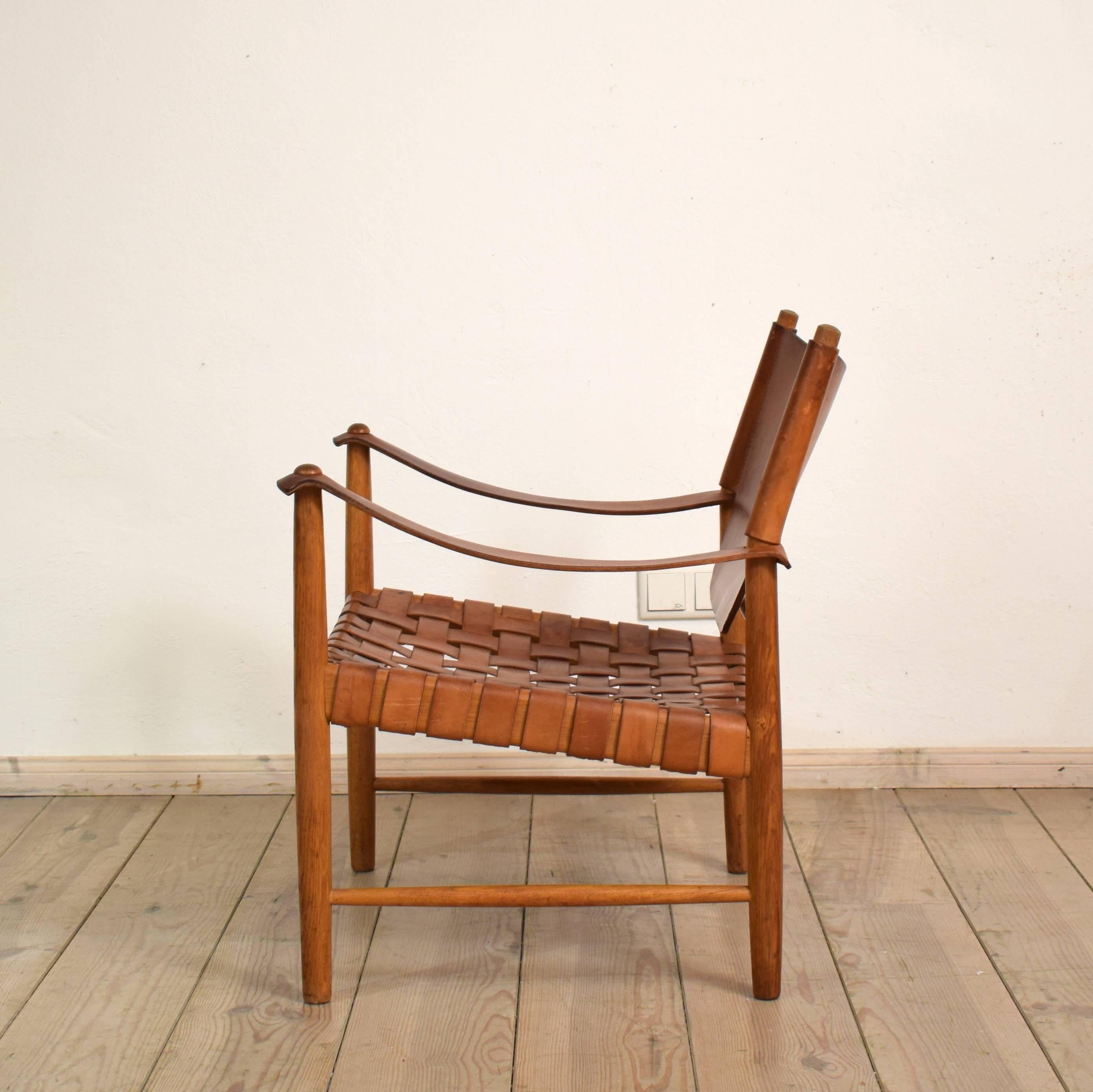 20th Century Danish Midcentury Leather Safari Chair
