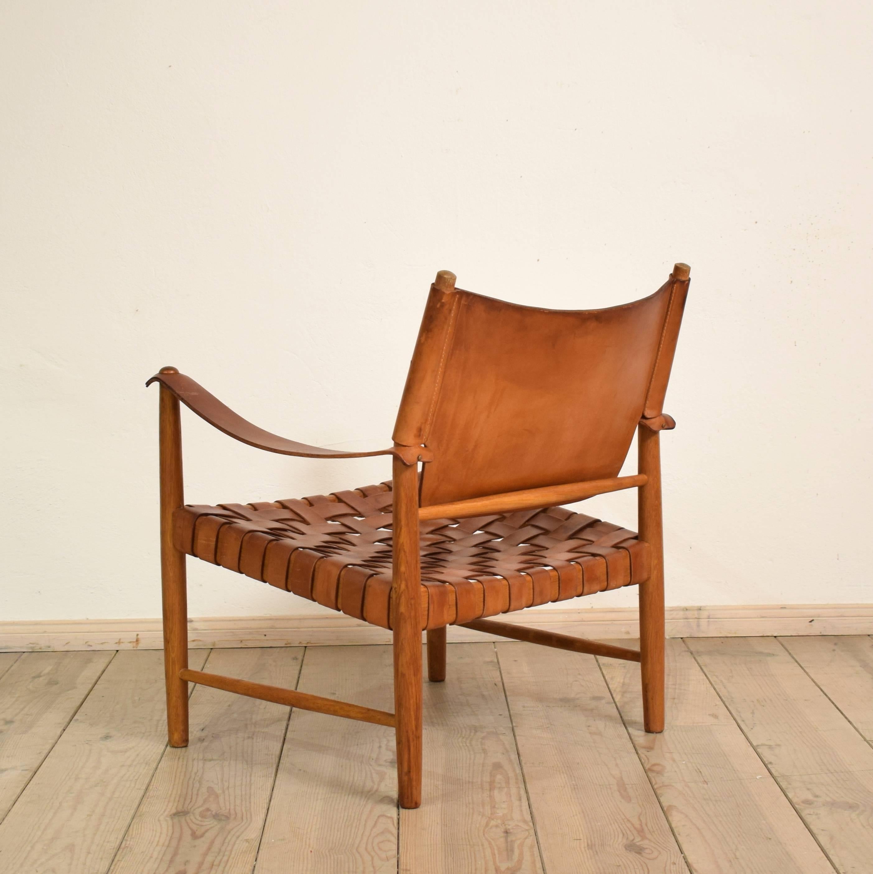 Danish Midcentury Leather Safari Chair 1