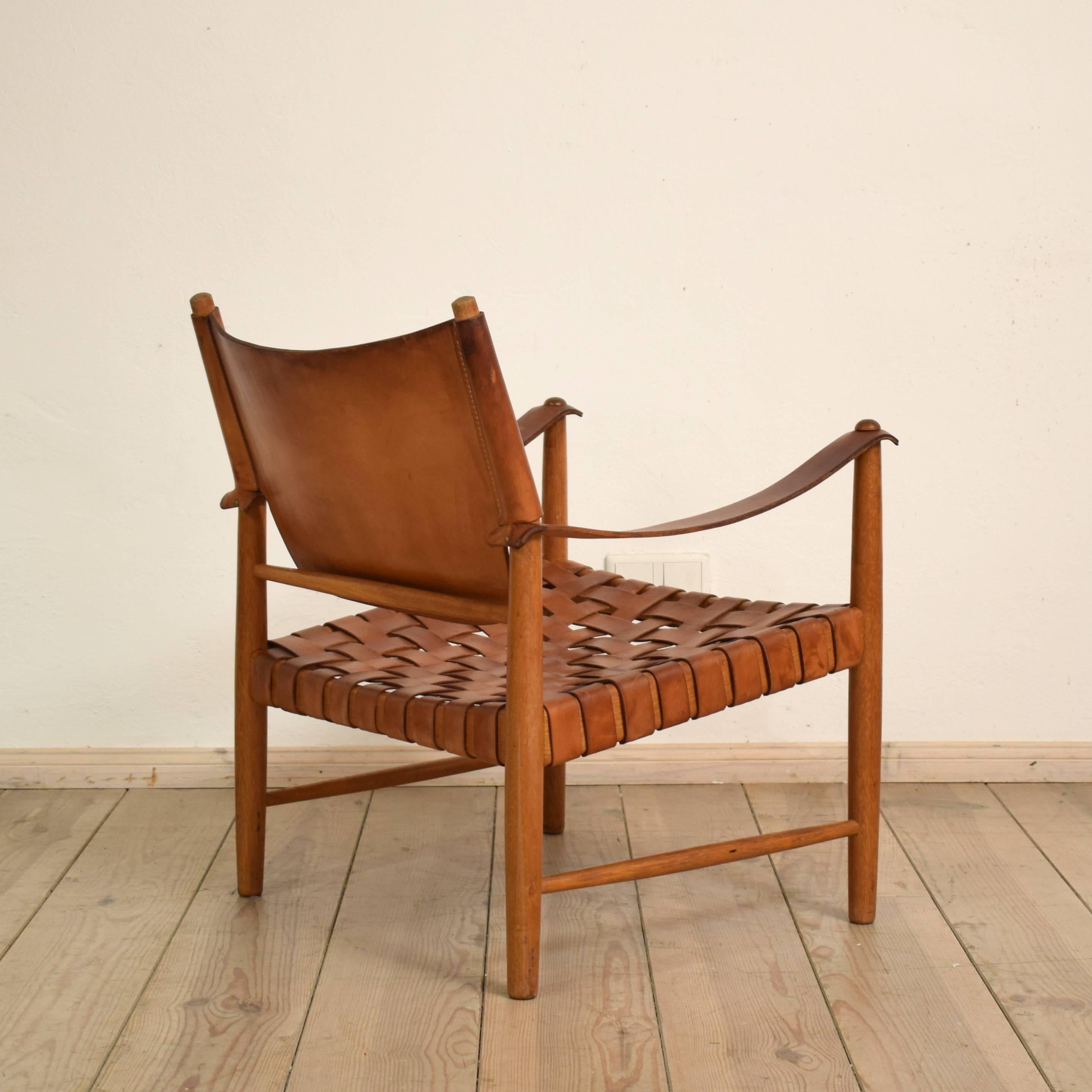 Danish Midcentury Leather Safari Chair 3