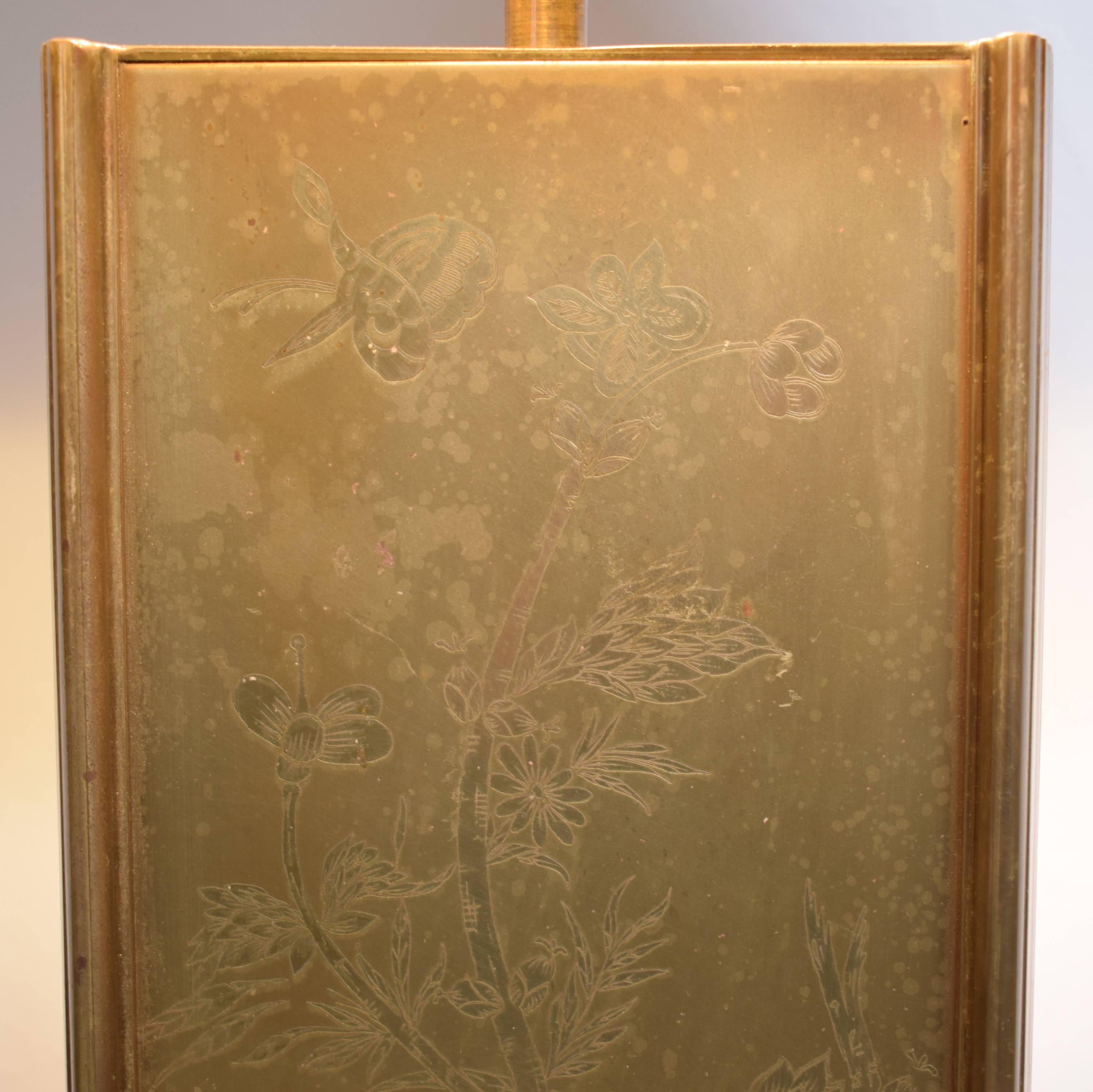 Mid Century French Etched Brass Table Lamp In Excellent Condition In Berlin, DE