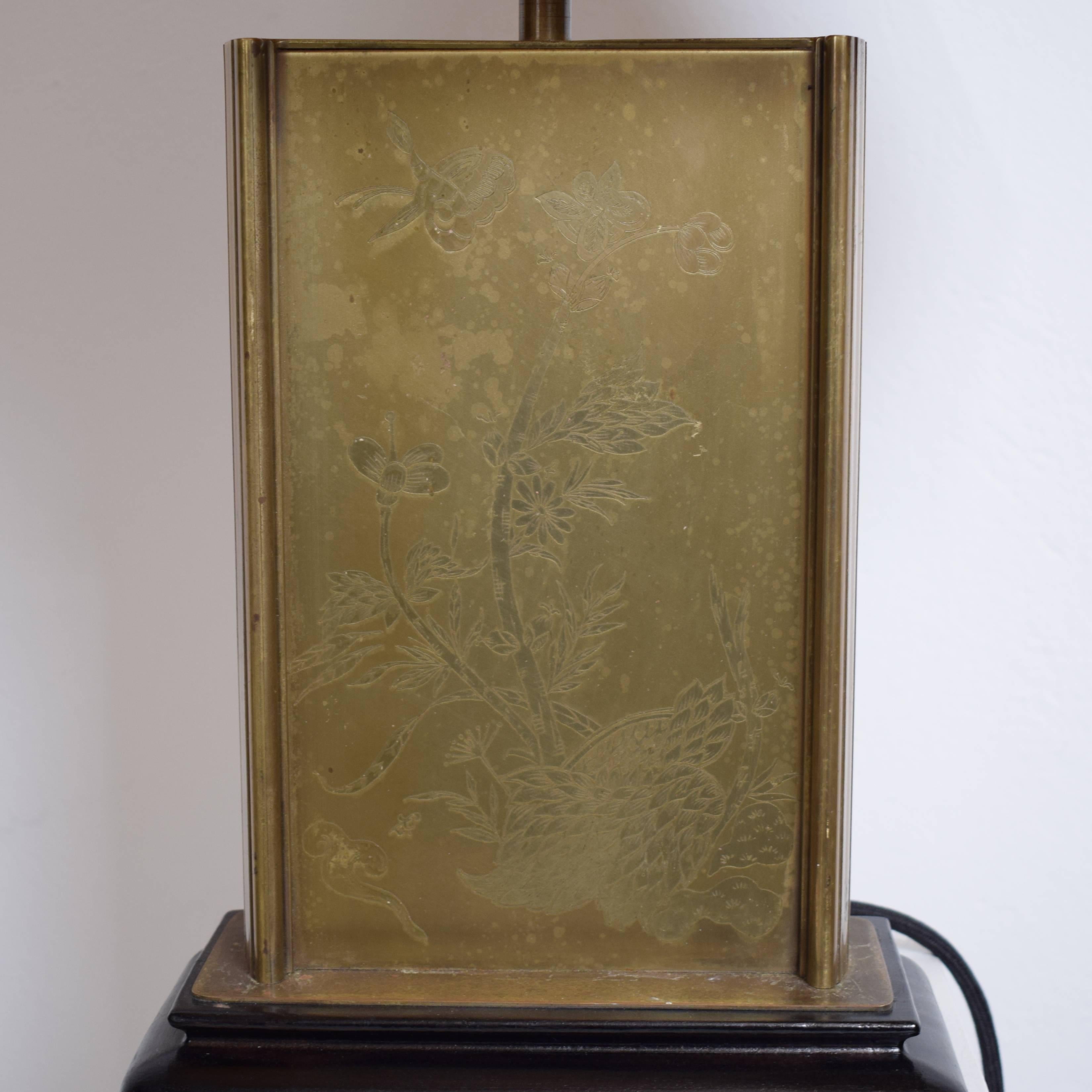 Late 20th Century Mid Century French Etched Brass Table Lamp