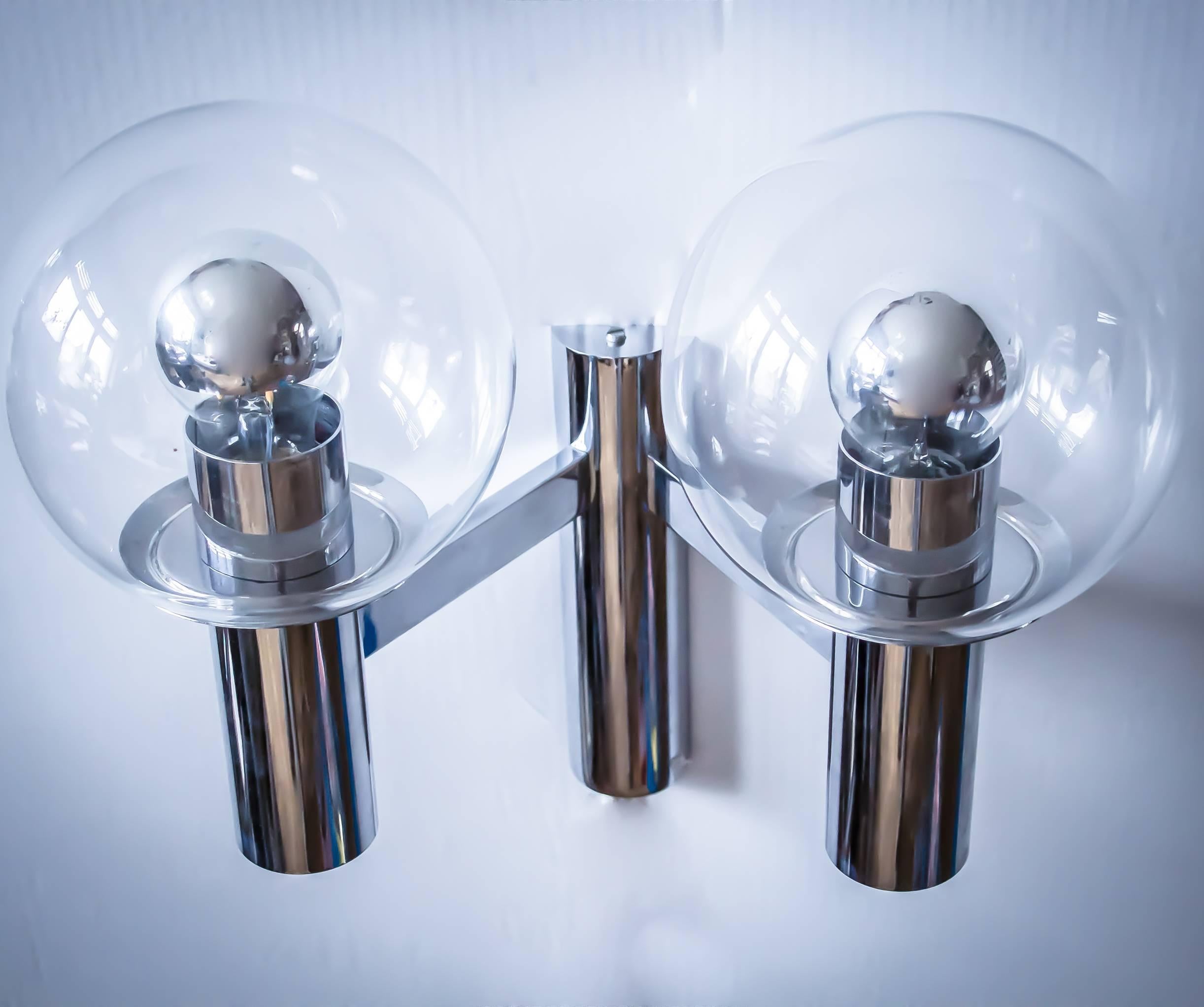 Pair of Bauhaus Chrome and Glass Wall Light by Ott International Germany 1