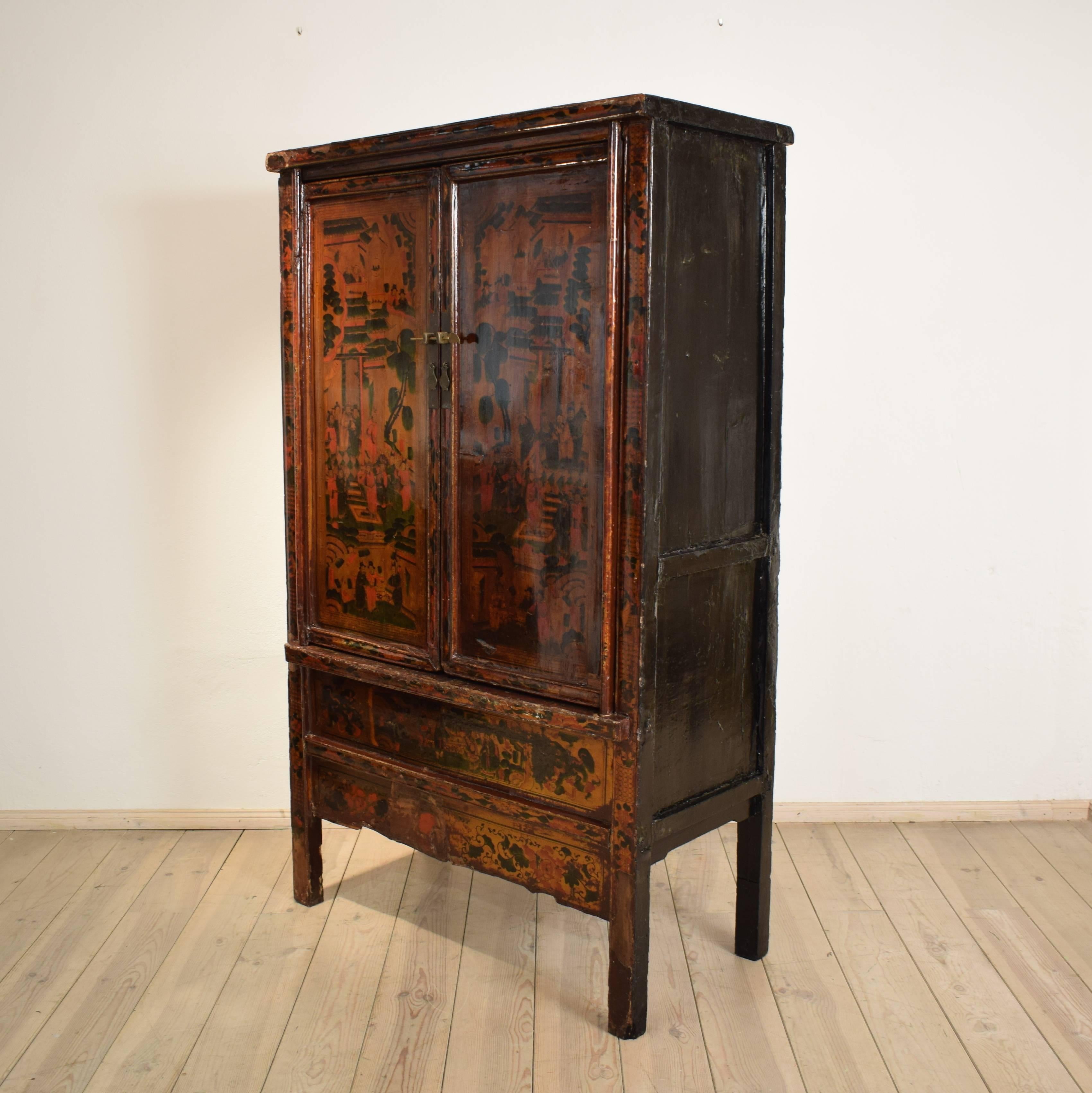 Chinese Export Antique Late 19th Century, Chinese Polychrome/Lacquer Cabinet