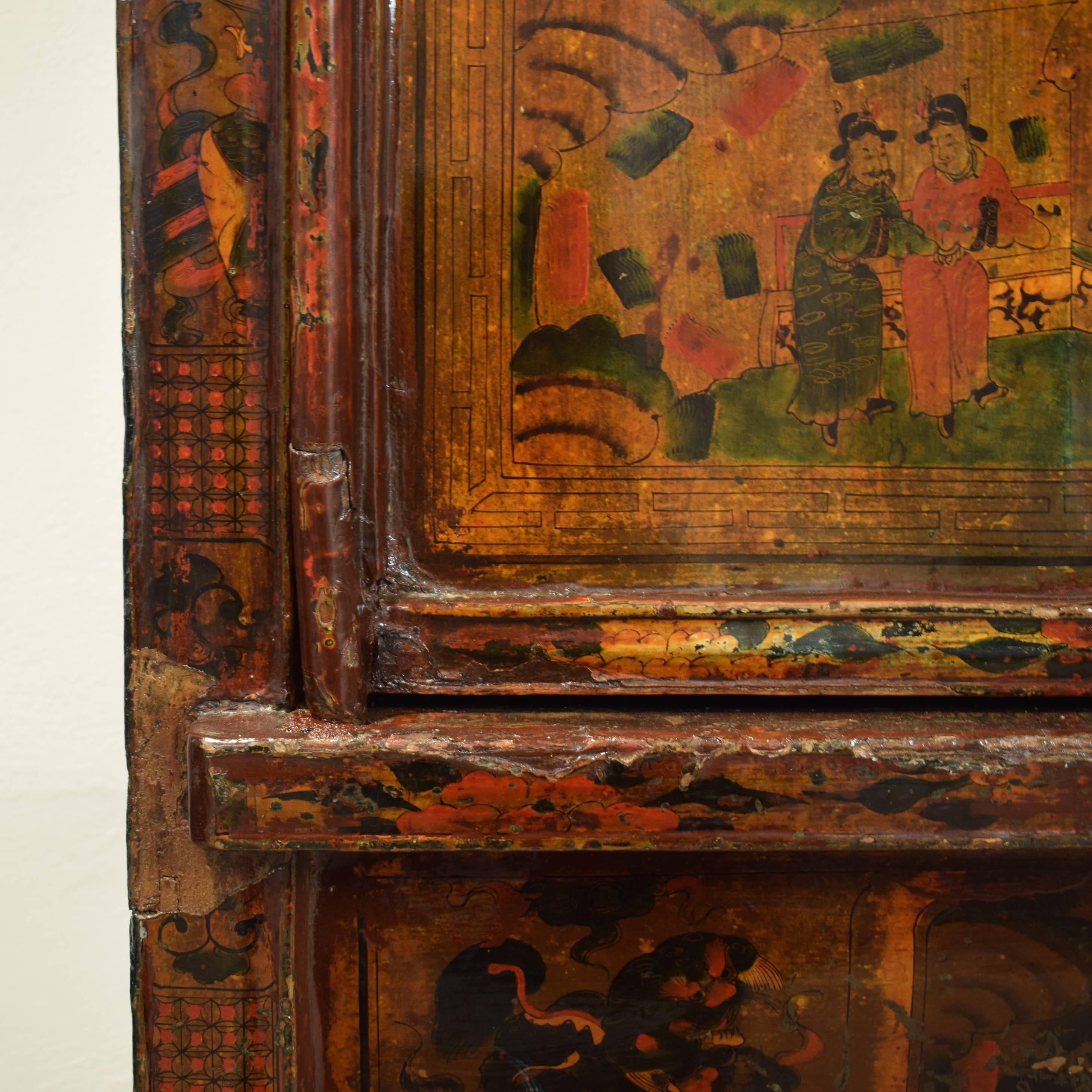 Antique Late 19th Century, Chinese Polychrome/Lacquer Cabinet 1