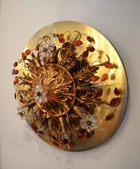 1950s Applique in Murano Glass and Golden Iron with Flower Decorations