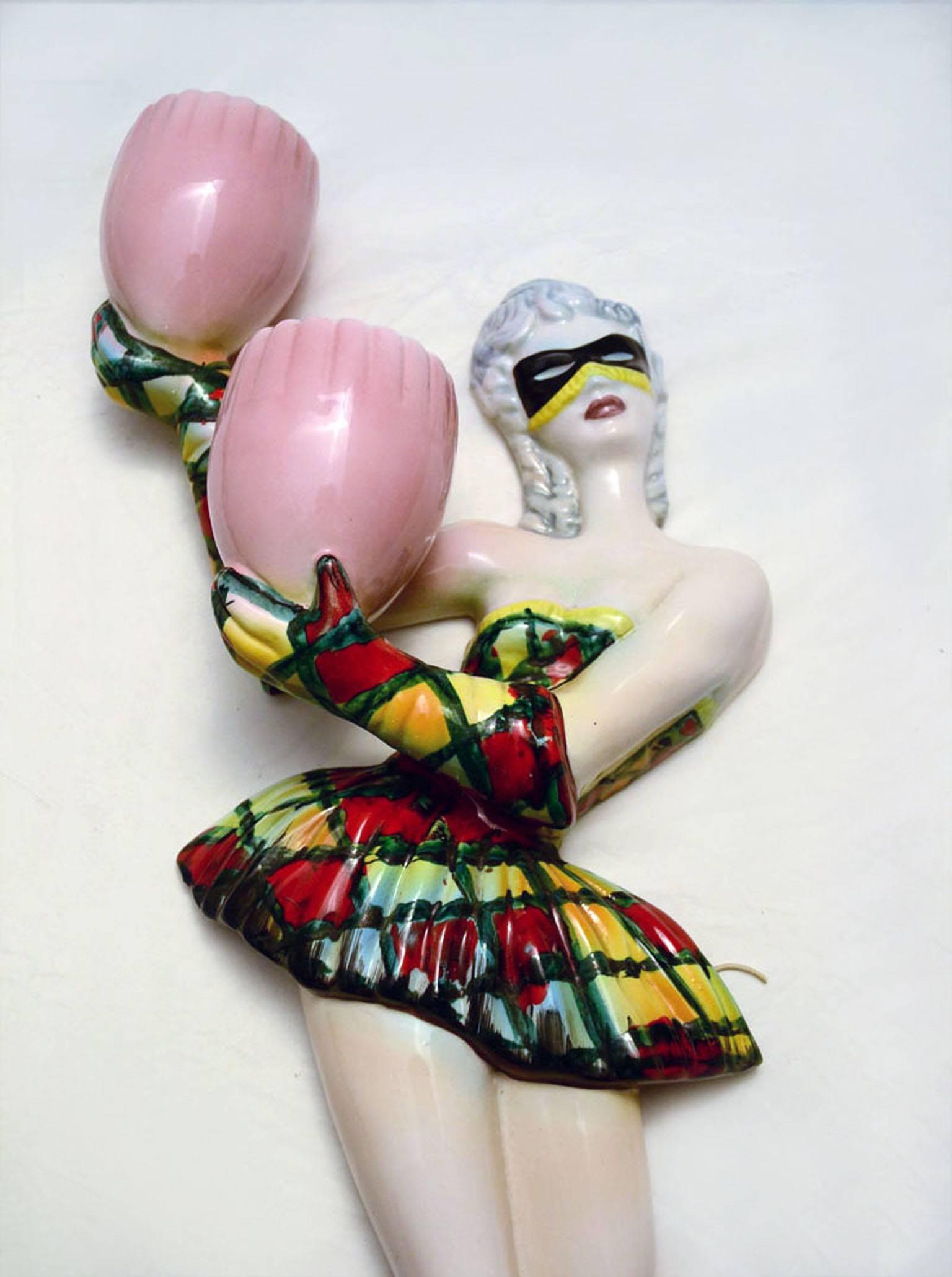 Mid-Century Modern 1950s Italian Sconces Handmade Ceramic Arlequins For Sale