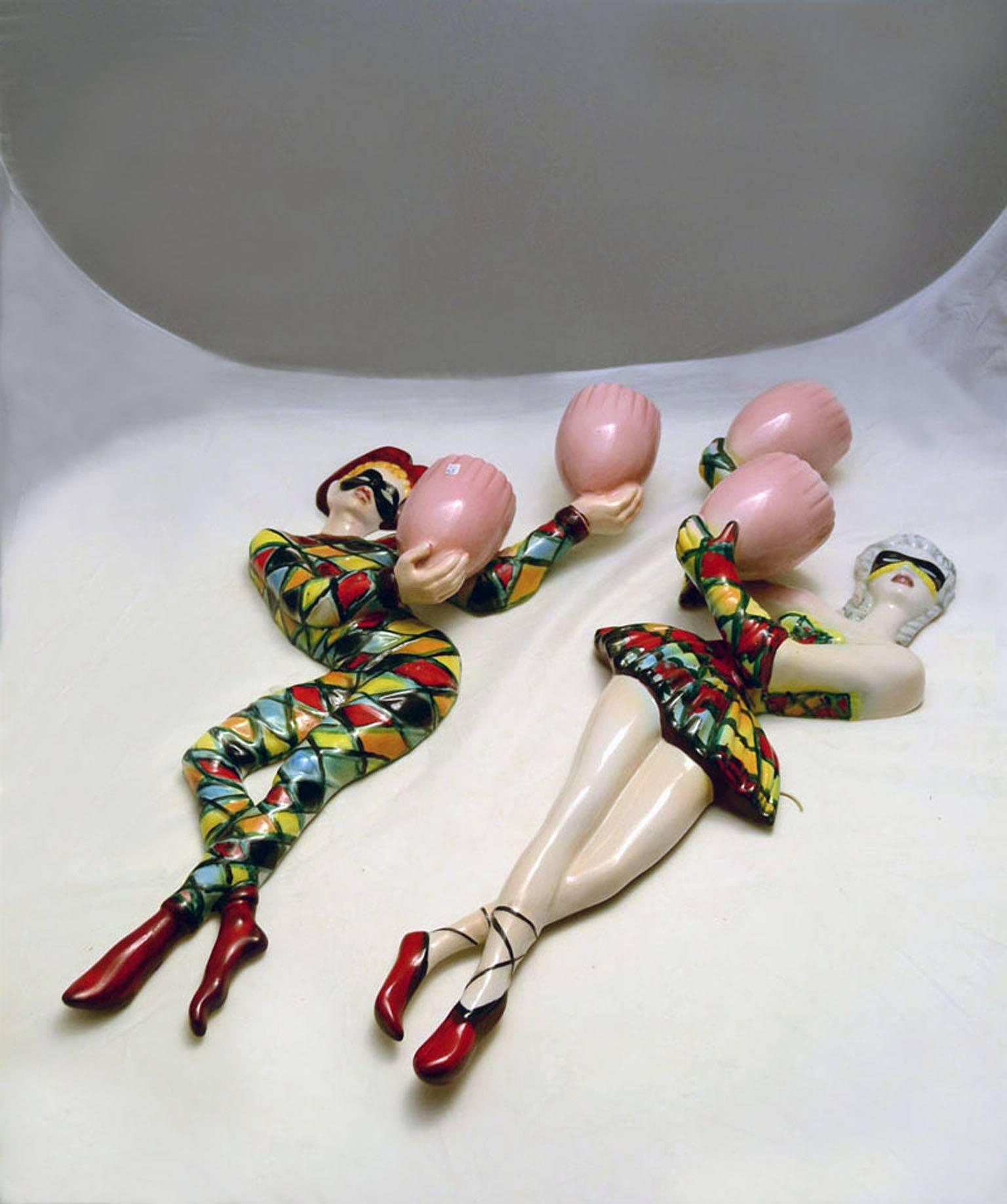 1950s Italian Sconces Handmade Ceramic Arlequins For Sale 2