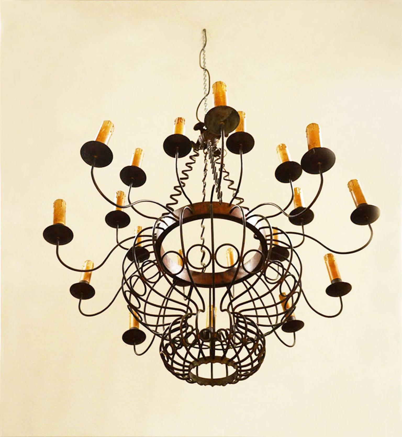 Mid-Century Modern 1950s Italian Handmade Brass Chandelier with Candles Lamp Holders For Sale