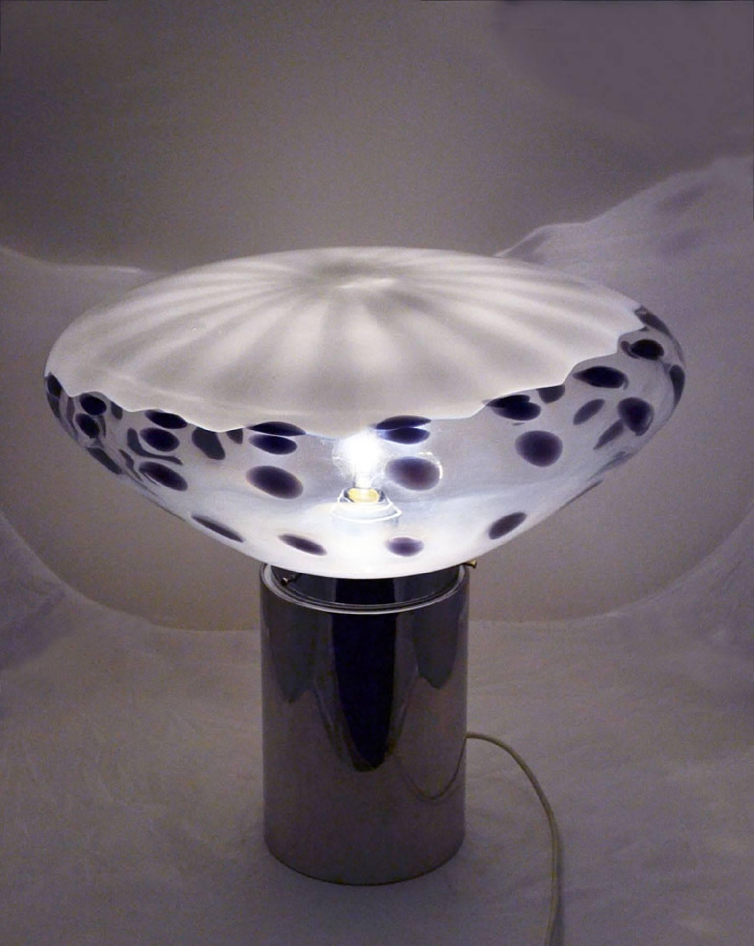 Italian Murano 1970s Table Lamp in Blown Glass with Purple Murrinas For Sale